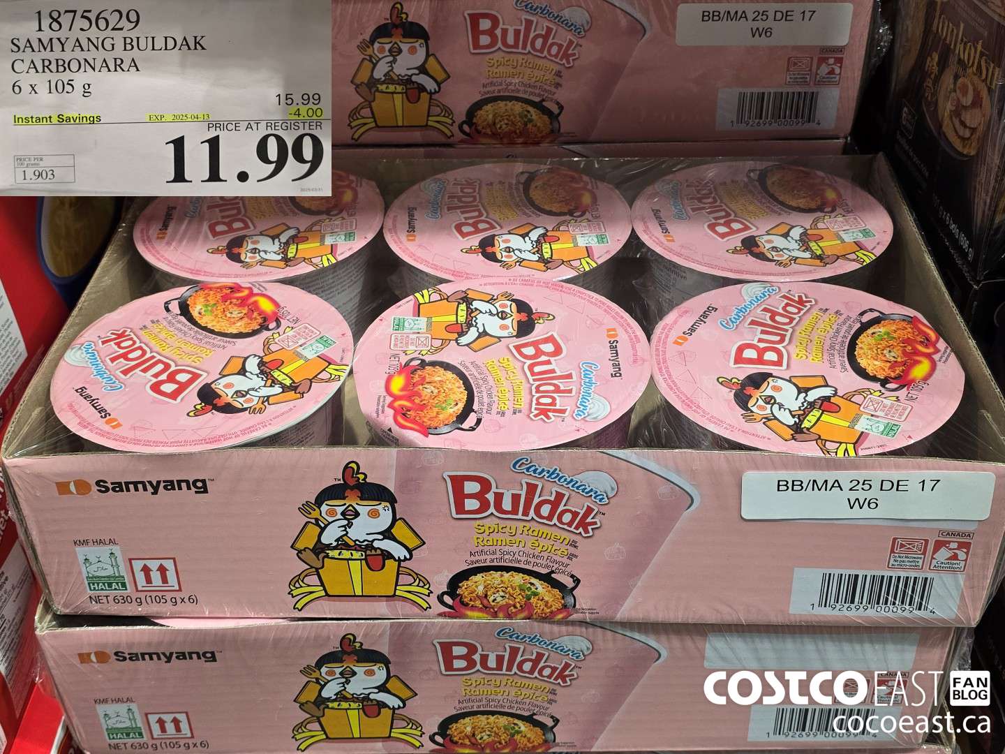 1875629 SAMYANG BULDAK CARBONARA 6 x 105 G ($4.00 INSTANT SAVINGS EXPIRES ON 2025-04-13) $11.99