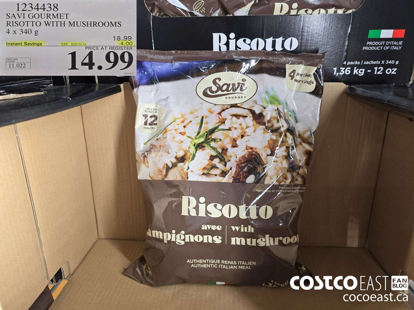 1234438 SAVI GOURMET RISOTTO WITH MUSHROOMS 4 x 340 g ($4.00 INSTANT SAVINGS EXPIRES ON 2025-03-16) $14.99
