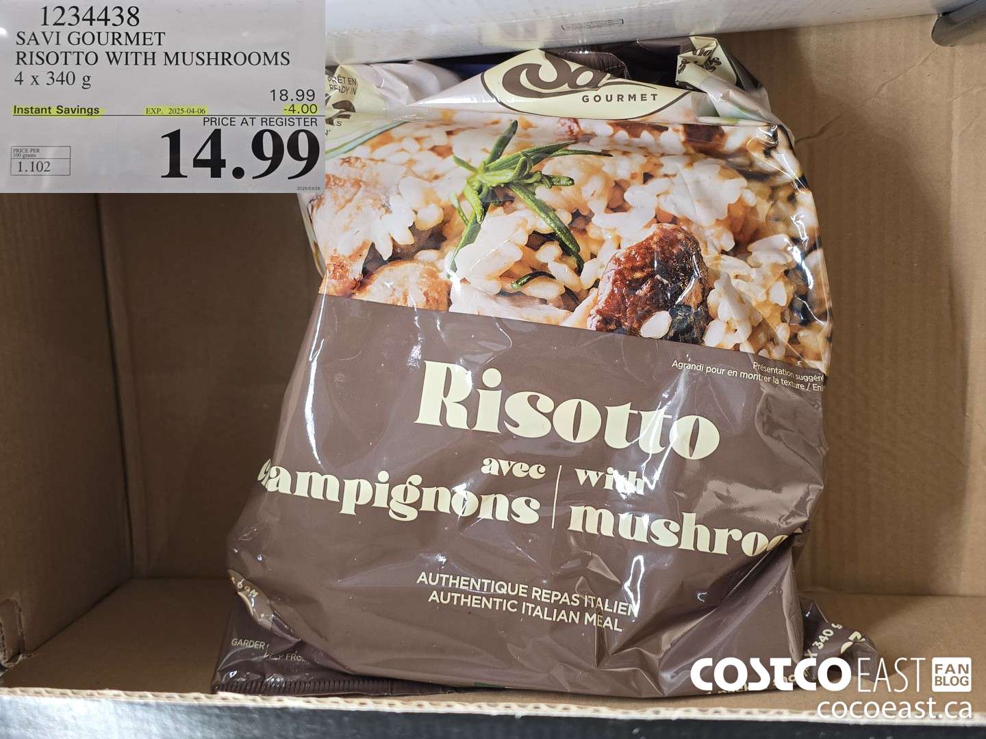 1234438 SAVI GOURMET RISOTTO WITH MUSHROOMS 4 x 340 g ($4.00 INSTANT SAVINGS EXPIRES ON 2025-04-06) $14.99
