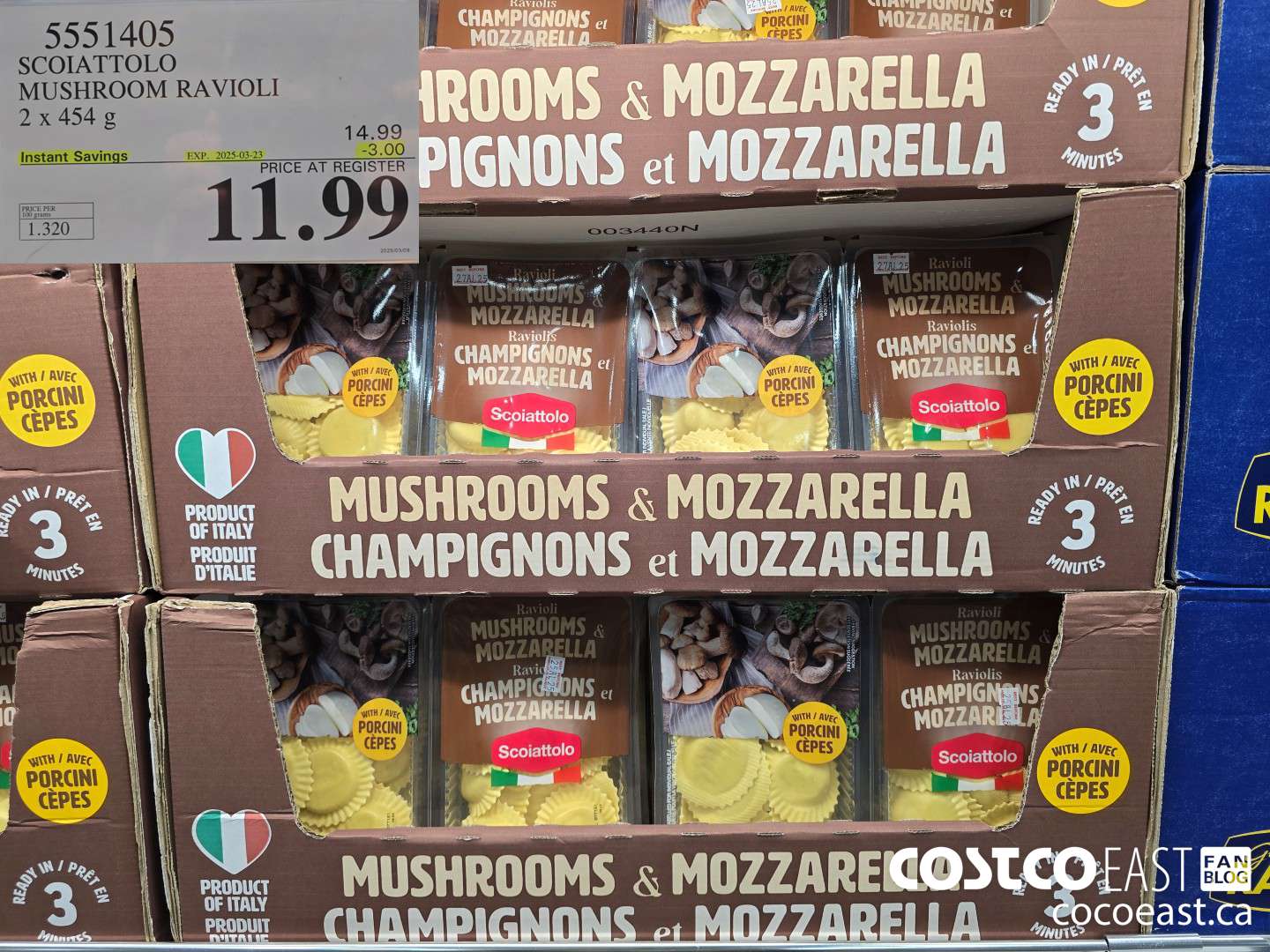 5551405 SCOIATTOLO MUSHROOM RAVIOLI 2 x 454 g ($3.00 INSTANT SAVINGS EXPIRES ON 2025-03-23) $11.99