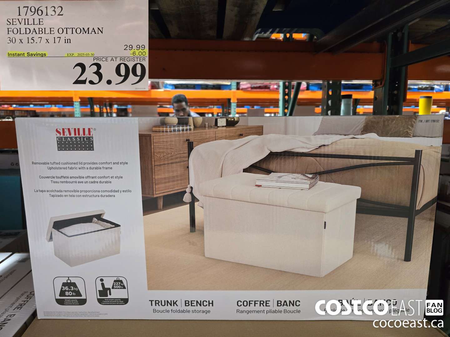 1796132 SEVILLE FOLDABLE OTTOMAN 30 x 15.7 X 17 IN ($6.00 INSTANT SAVINGS EXPIRES ON 2025-03-30) $23.99