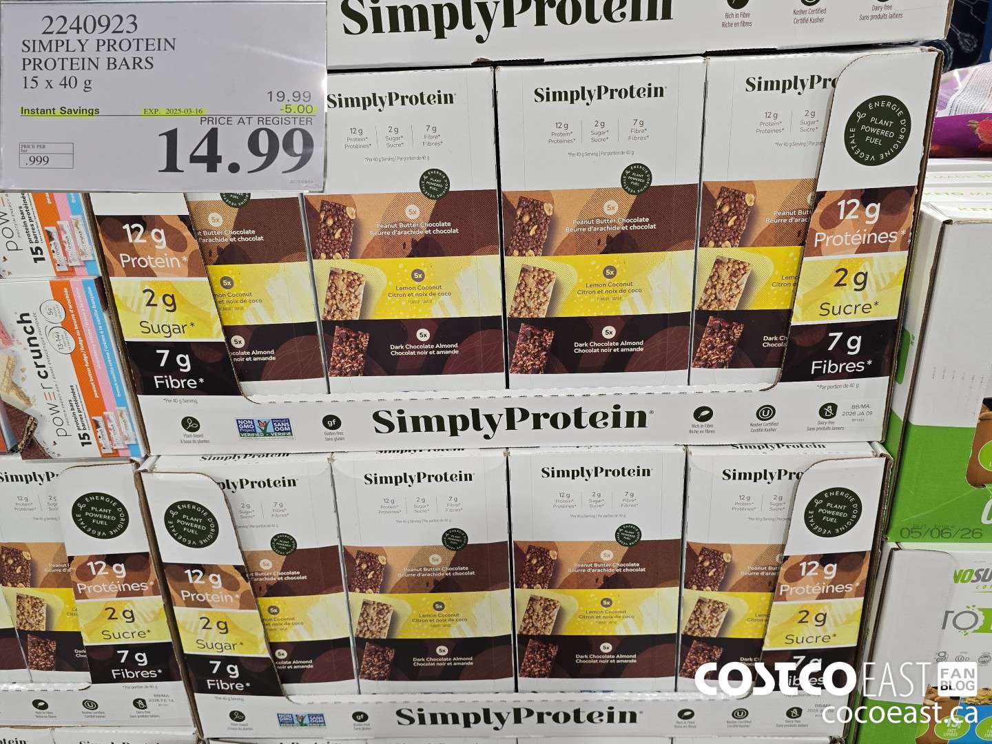 2240923 SIMPLY PROTEIN PROTEIN BARS 15 x 40 g ($5.00 INSTANT SAVINGS EXPIRES ON 2025-03-16) $14.99