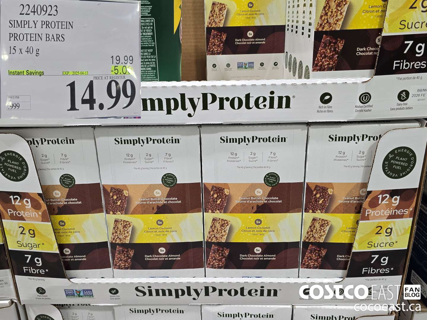 2240923 SIMPLY PROTEIN PROTEIN BARS 15 x 40 g ($5.00 INSTANT SAVINGS EXPIRES ON 2025-04-13) $14.99