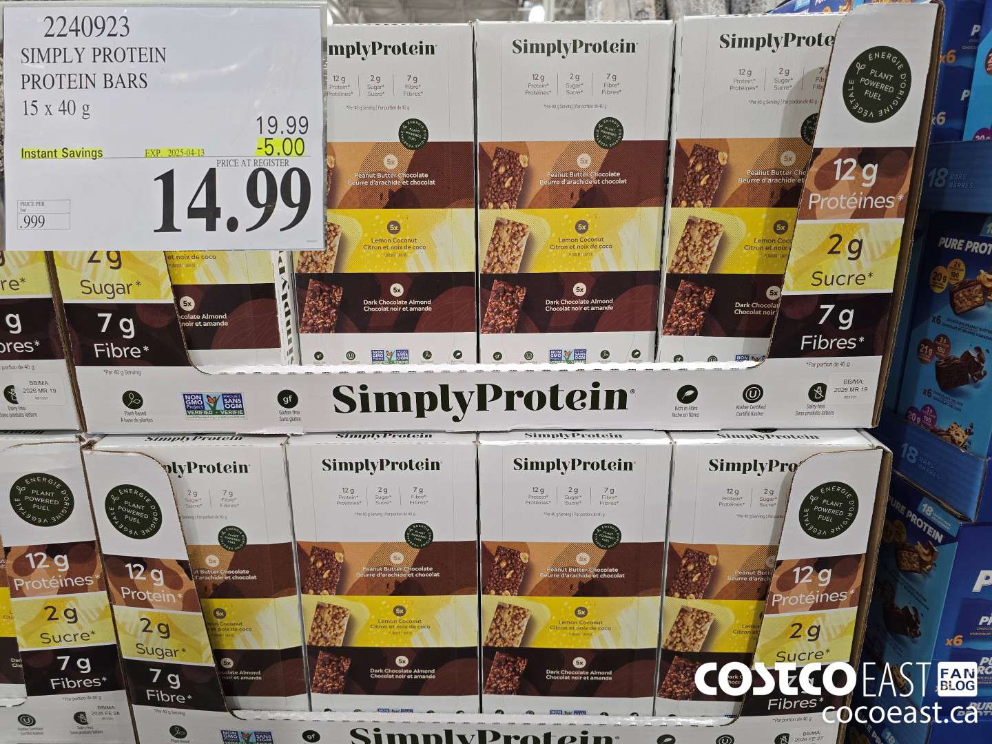 2240923 SIMPLY PROTEIN PROTEIN BARS 15 x 40 g ($5.00 INSTANT SAVINGS EXPIRES ON 2025-04-13) $14.99