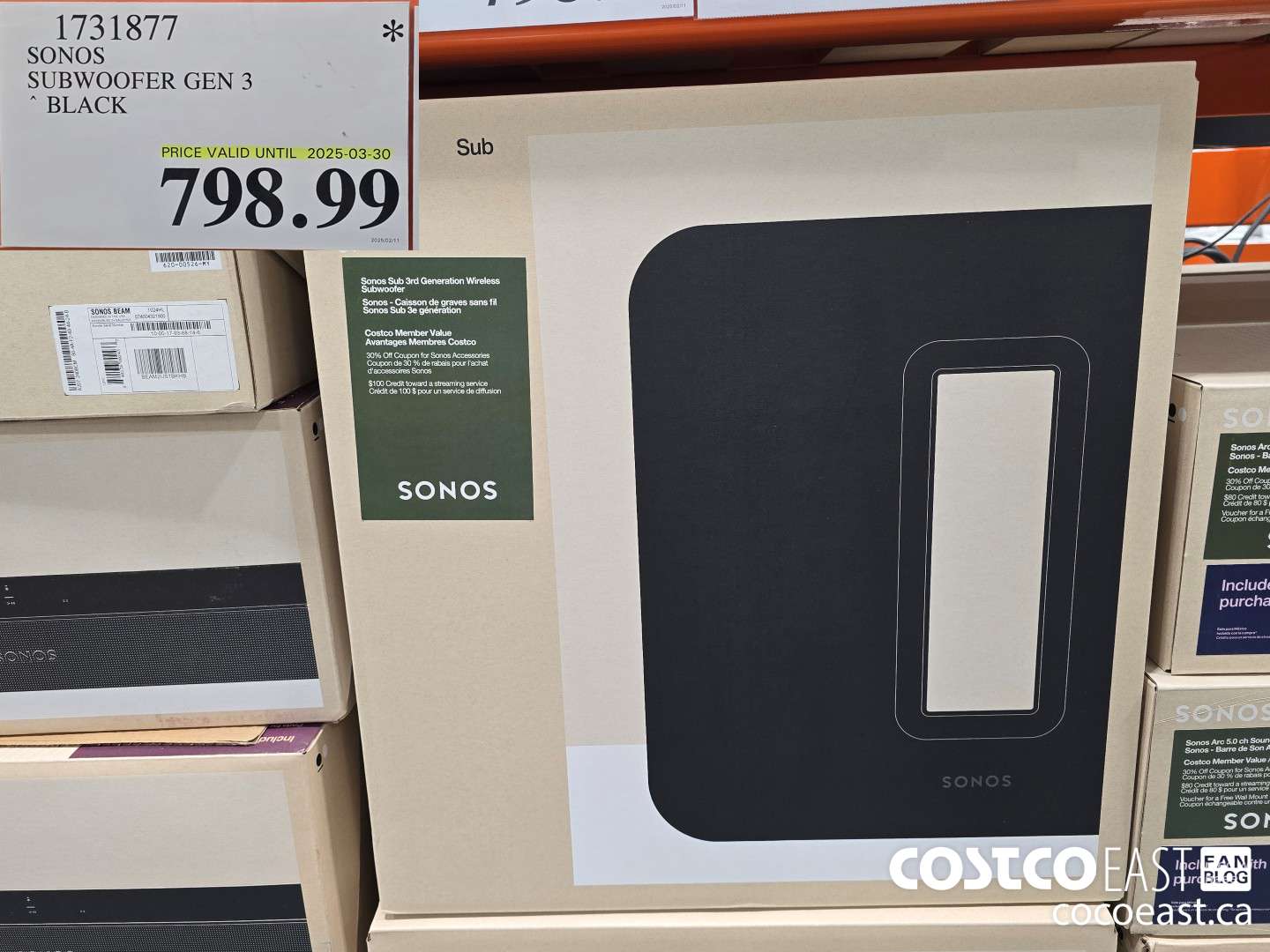 1731877 SONOS SUBWOOFER GEN 3 BLACK $798.99