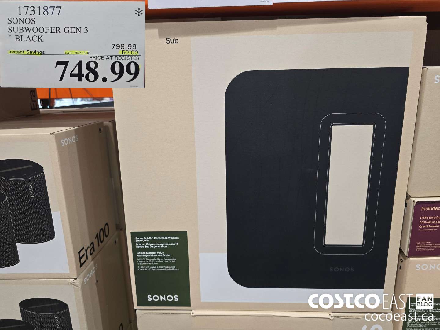 1731877 SONOS SUBWOOFER GEN 3 BLACK ($50.00 INSTANT SAVINGS EXPIRES ON 2025-05-03) $748.99