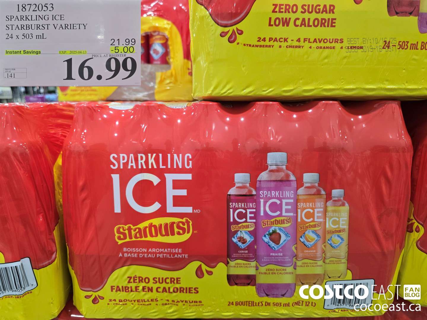 1872053 SPARKLING ICE STARBURST VARIETY 24 x 503 mL ($5.00 INSTANT SAVINGS EXPIRES ON 2025-04-13) $16.99