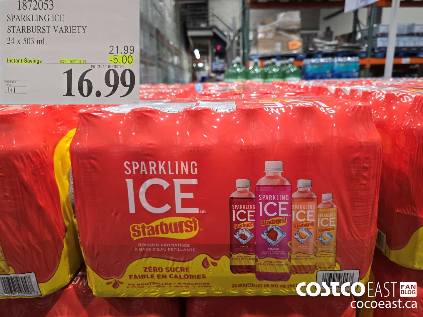 1872053 SPARKLING ICE STARBURST VARIETY 24 x 503 mL ($5.00 INSTANT SAVINGS EXPIRES ON 2025-04-13) $16.99