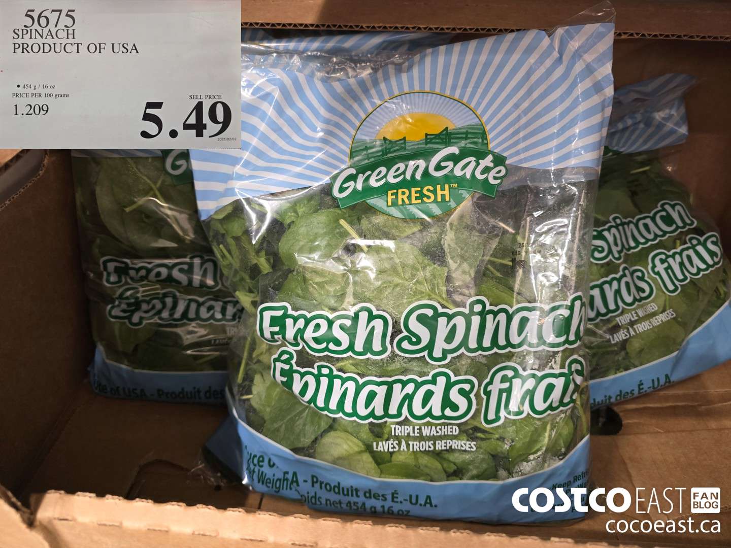 5675 SPINACH PRODUCT OF USA $5.49