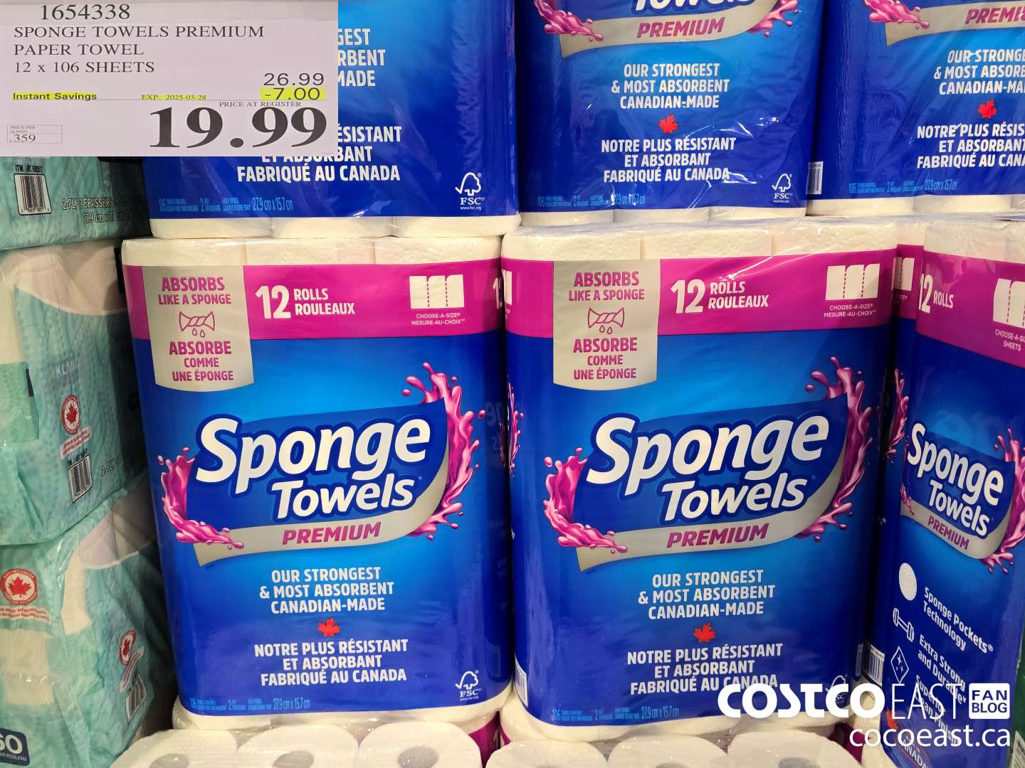 1654338 SPONGE TOWELS PREMIUM PAPER TOWEL 12 x 106 SHEETS ($7.00 INSTANT SAVINGS EXPIRES ON 2025-03-28) $19.99