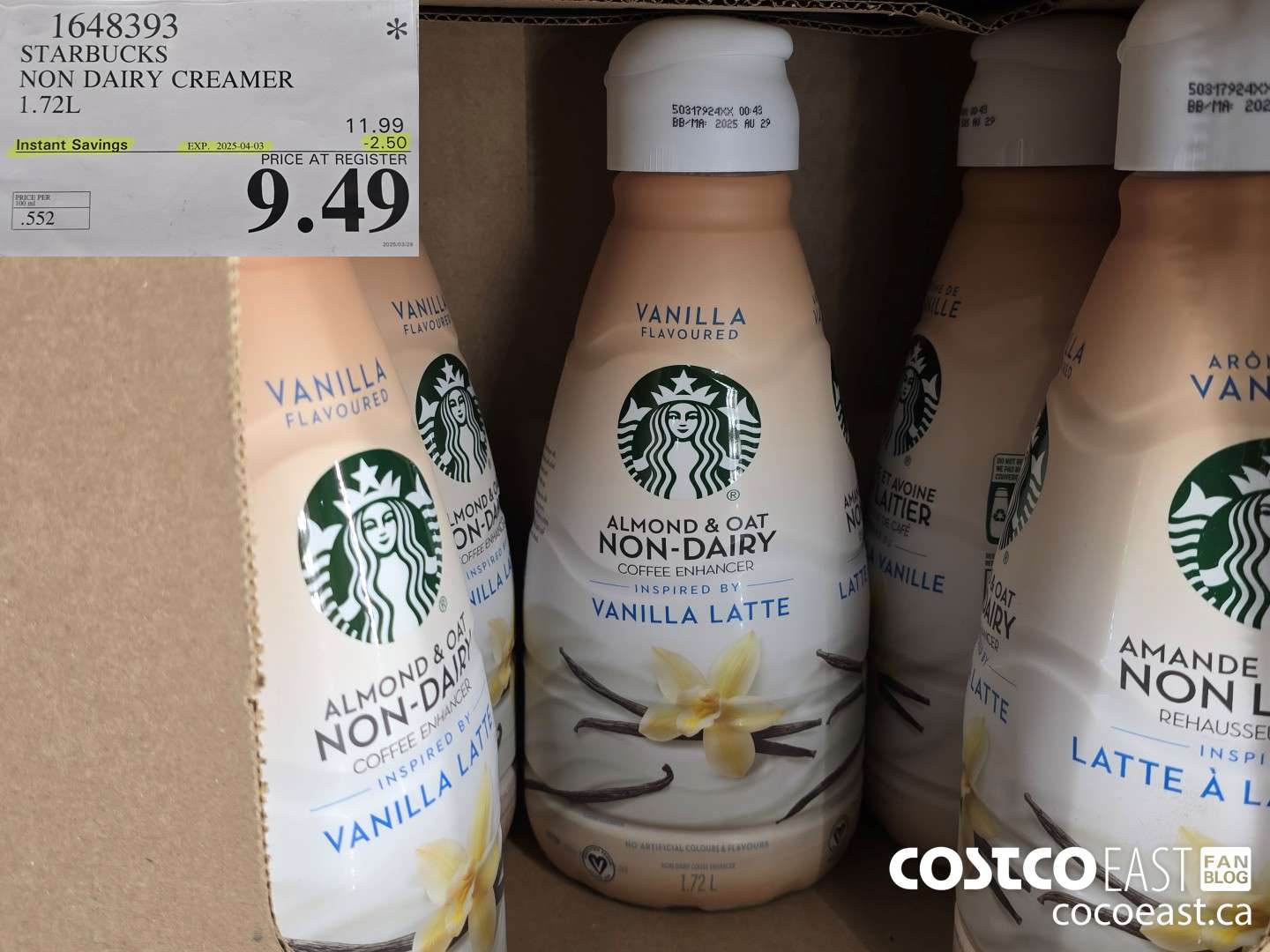 1648393 STARBUCKS NON DAIRY CREAMER 1.72 L ($2.50 INSTANT SAVINGS EXPIRES ON 2025-04-03) $9.49