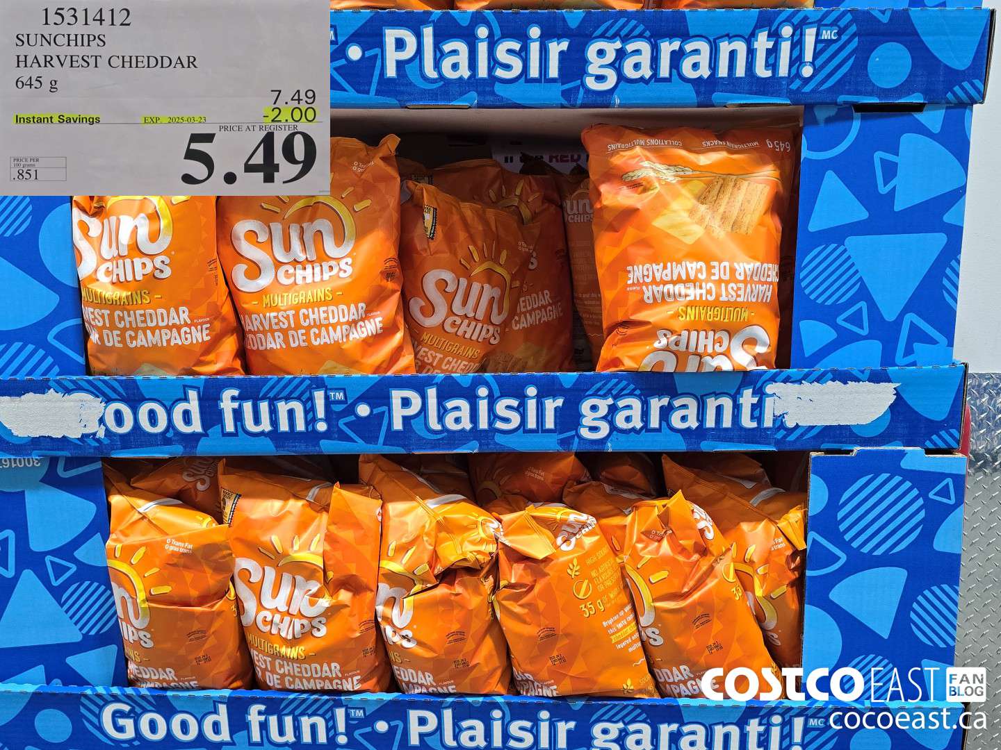 1531412 SUNCHIPS HARVEST CHEDDAR 645 g ($2.00 INSTANT SAVINGS EXPIRES ON 2025-03-23) $5.49