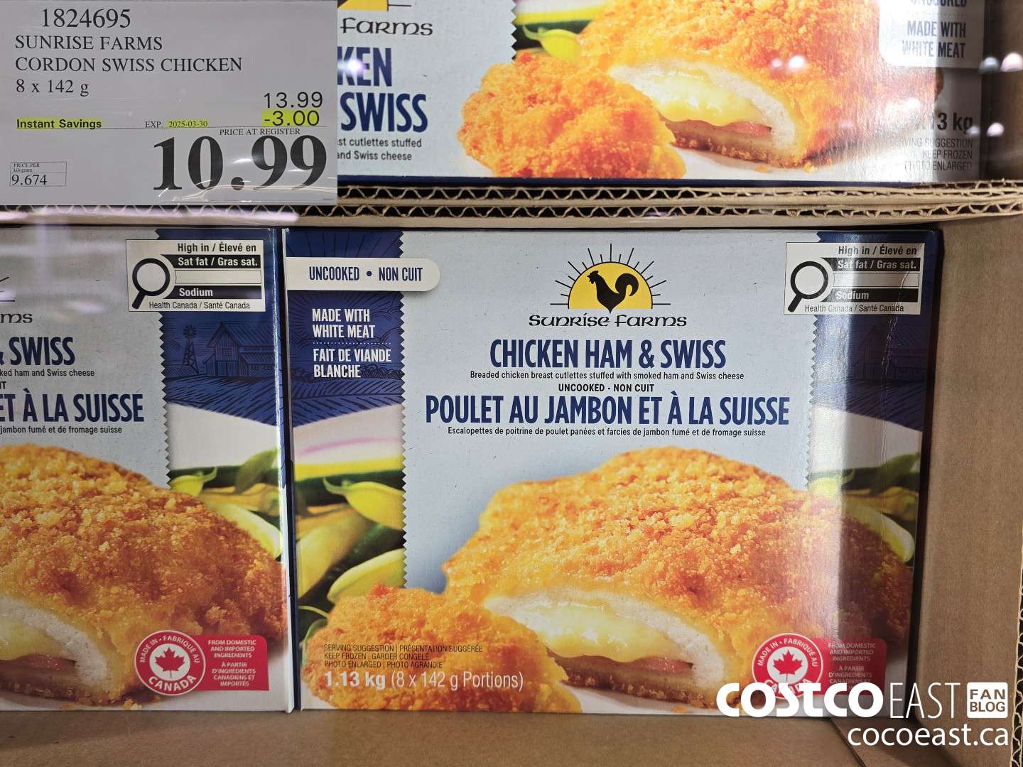 1824695 SUNRISE FARMS CORDON SWISS CHICKEN 8 X 142 G ($3.00 INSTANT SAVINGS EXPIRES ON 2025-03-30) $10.99