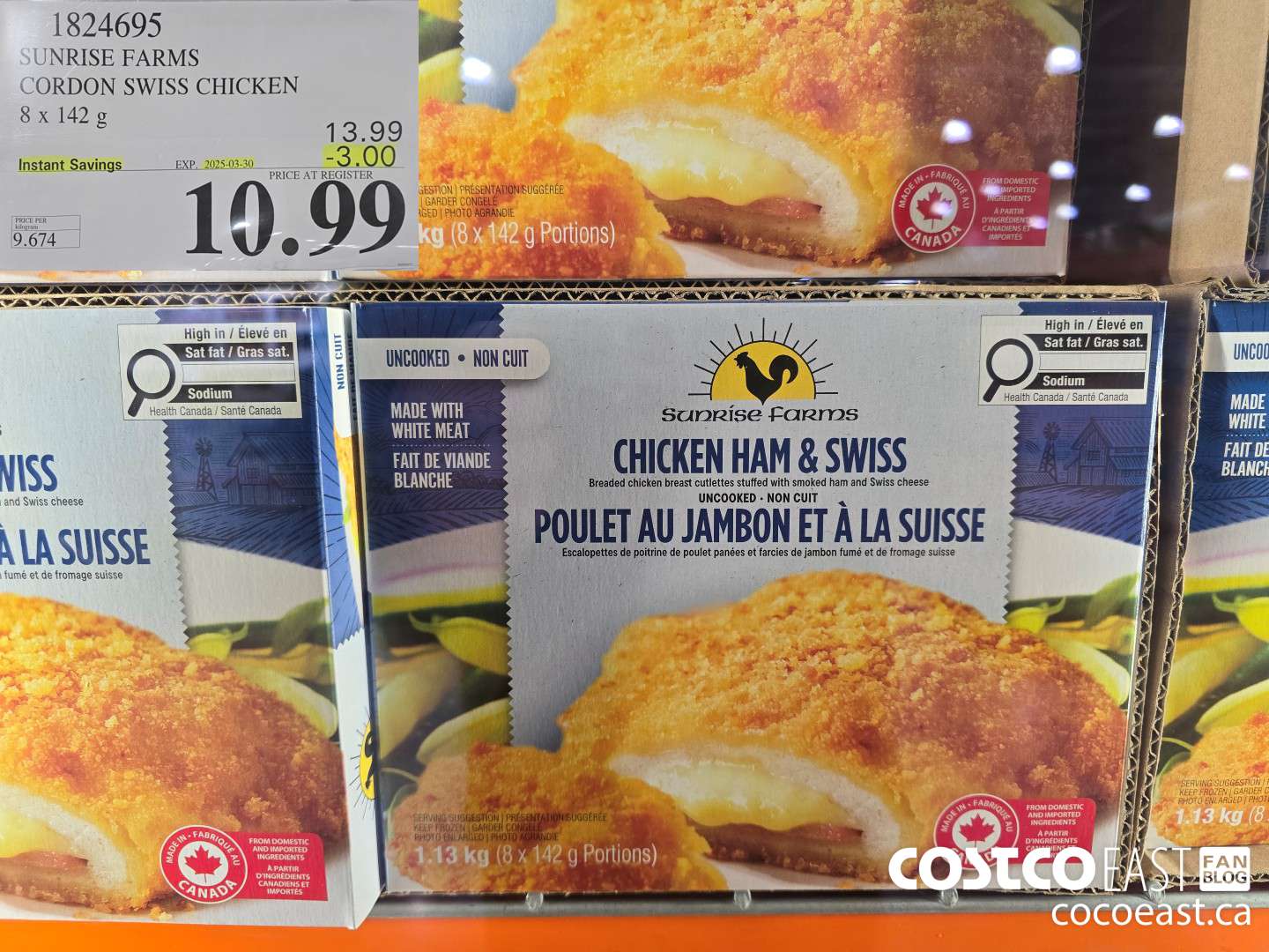 1824695 SUNRISE FARMS CORDON SWISS CHICKEN 8 X 142 G ($3.00 INSTANT SAVINGS EXPIRES ON 2025-03-30) $10.99