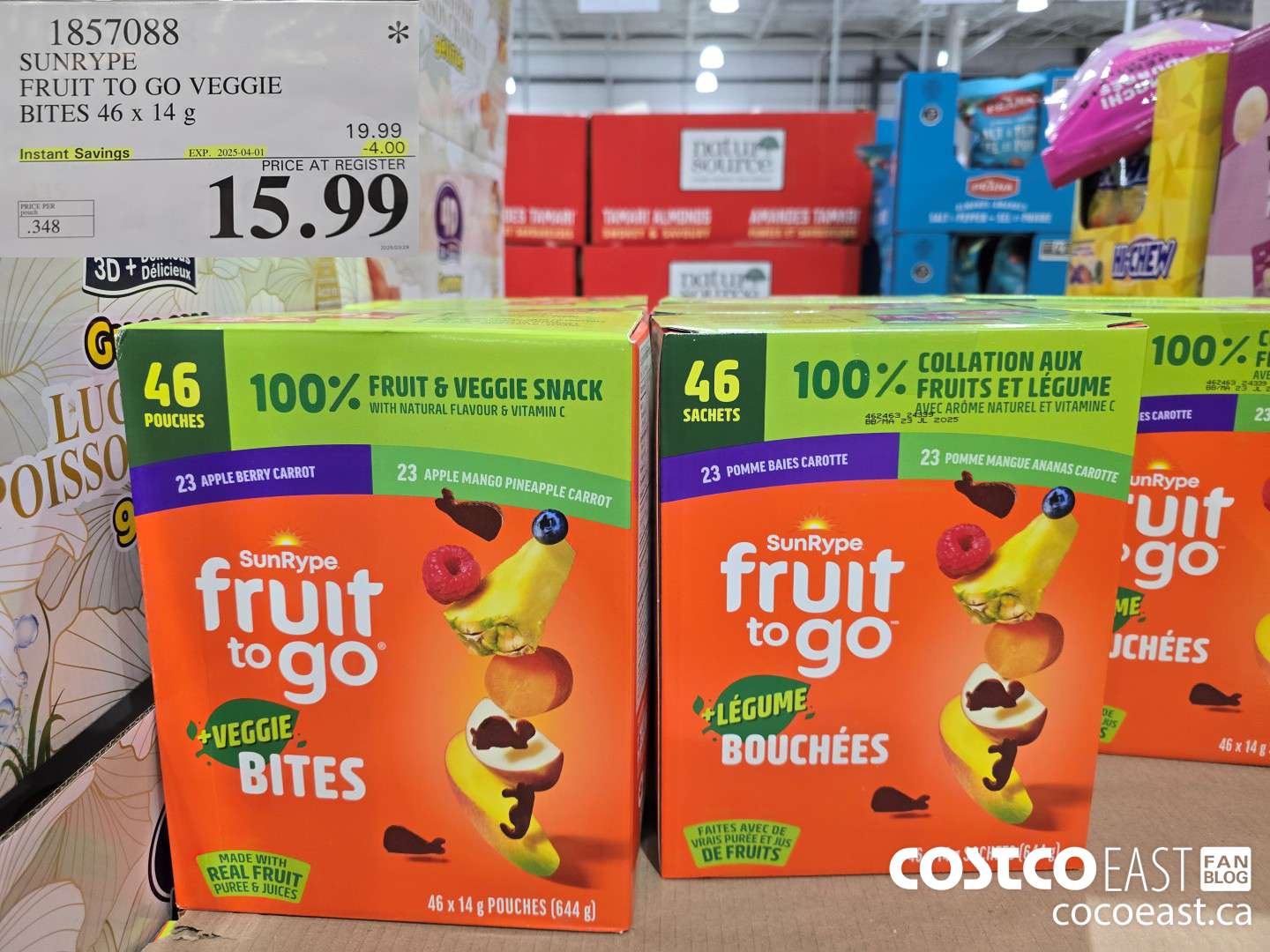 1857088 SUNRYPE FRUIT TO GO VEGGIE BITES 46 x 14 G ($4.00 INSTANT SAVINGS EXPIRES ON 2025-04-01) $15.99