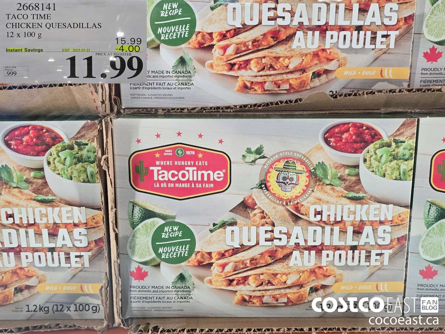 2668141 TACO TIME CHICKEN OUESADILLAS 12 x 100 G ($4.00 INSTANT SAVINGS EXPIRES ON 2025-03-23) $11.99
