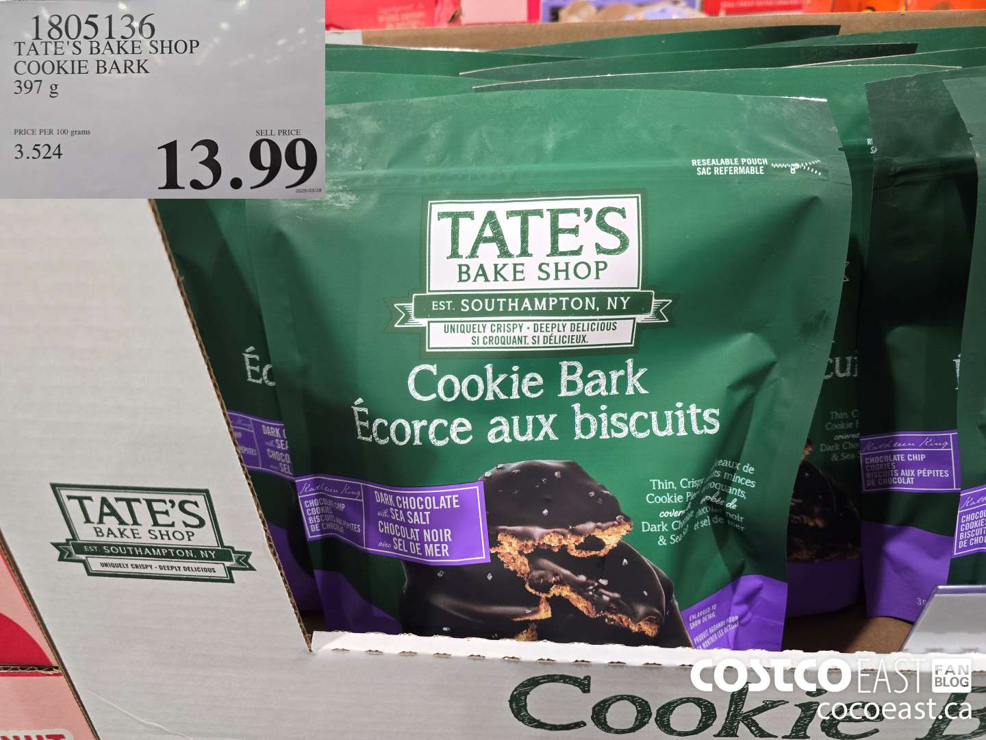1805136 TATE'S BAKE SHOP COOKIE BARK 397 g  $13.99