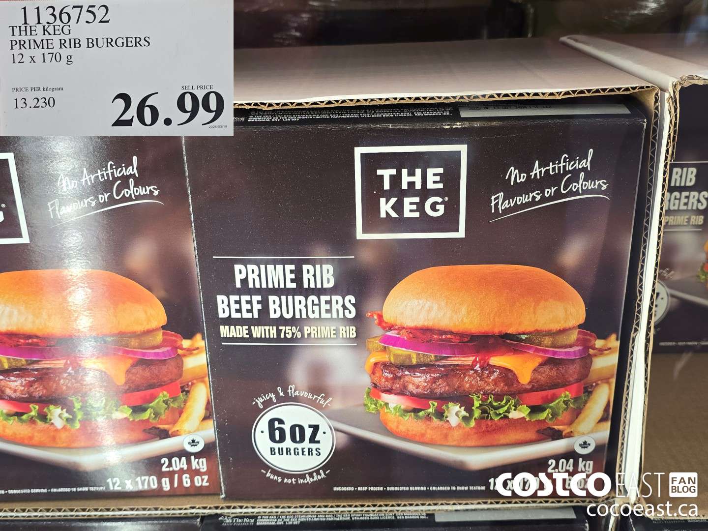 1136752 THE KEG PRIME RIB BURGER 12 X 170 G $26.99