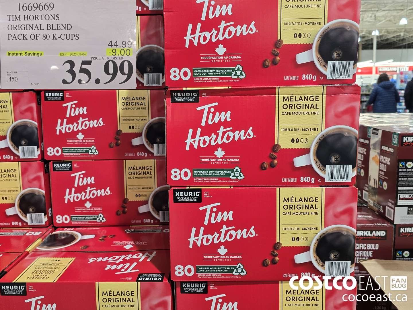 1669669 TIM HORTONS ORIGINAL BLEND PACK OF 80 K-CUPS ($9.00 INSTANT SAVINGS EXPIRES ON 2025-03-04) $35.99