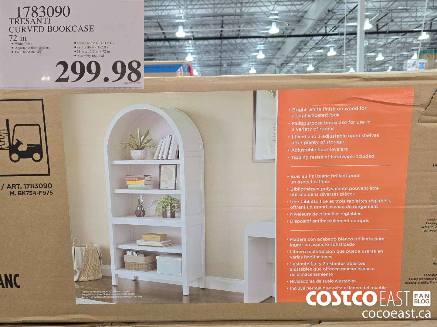 1783090 TRESANTI CURVED BOOKCASE 72 IN $299.98