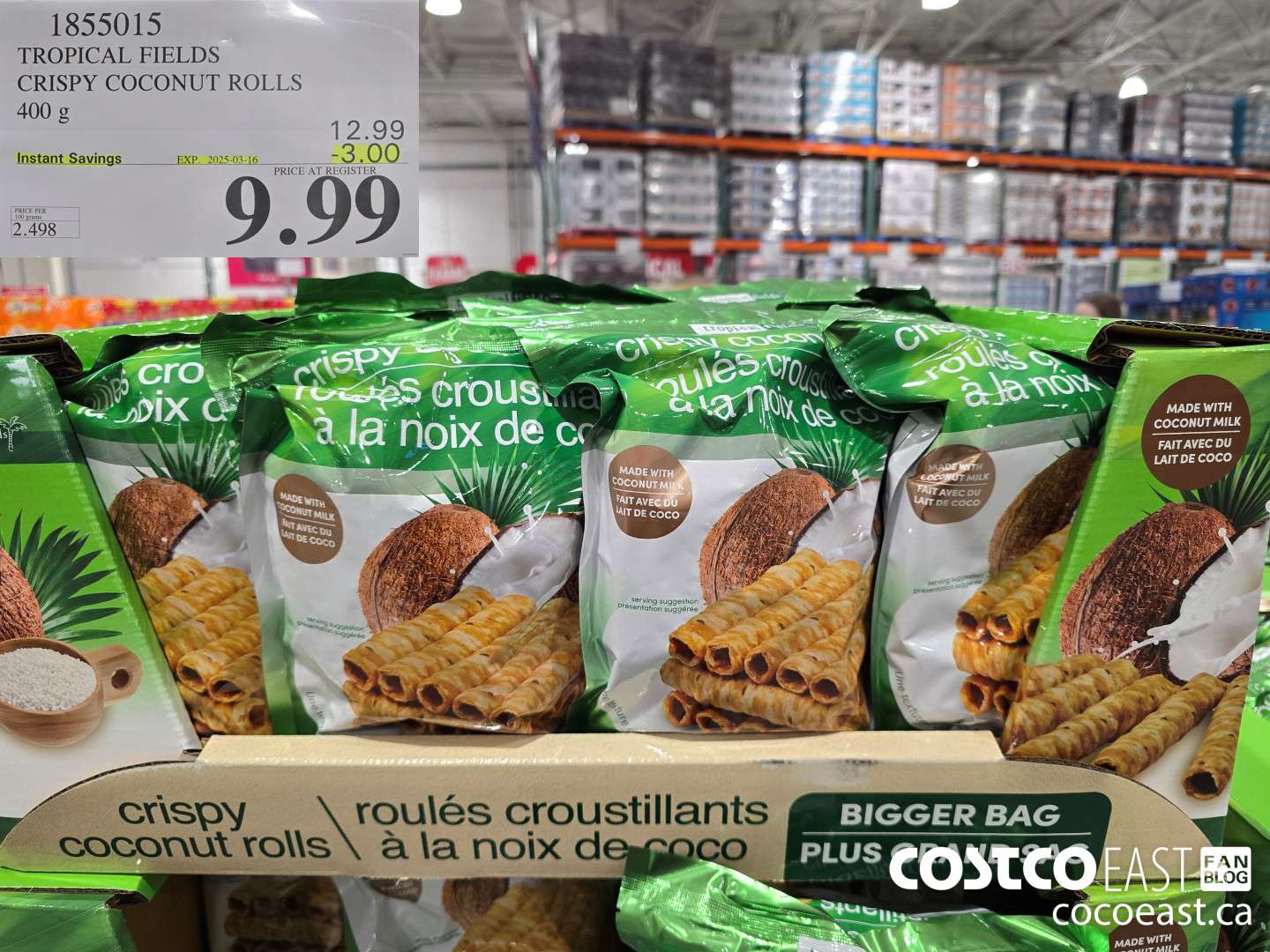 1855015 TROPICAL FIELDS CRISPY COCONUT ROLLS 400 g ($3.00 INSTANT SAVINGS EXPIRES ON 2025-03-16) $9.99