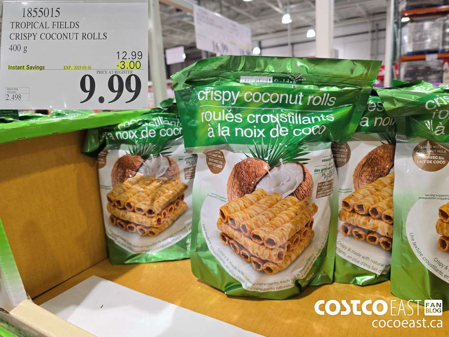 1855015 TROPICAL FIELDS CRISPY COCONUT ROLLS 400 g ($3.00 INSTANT SAVINGS EXPIRES ON 2025-03-16) $9.99