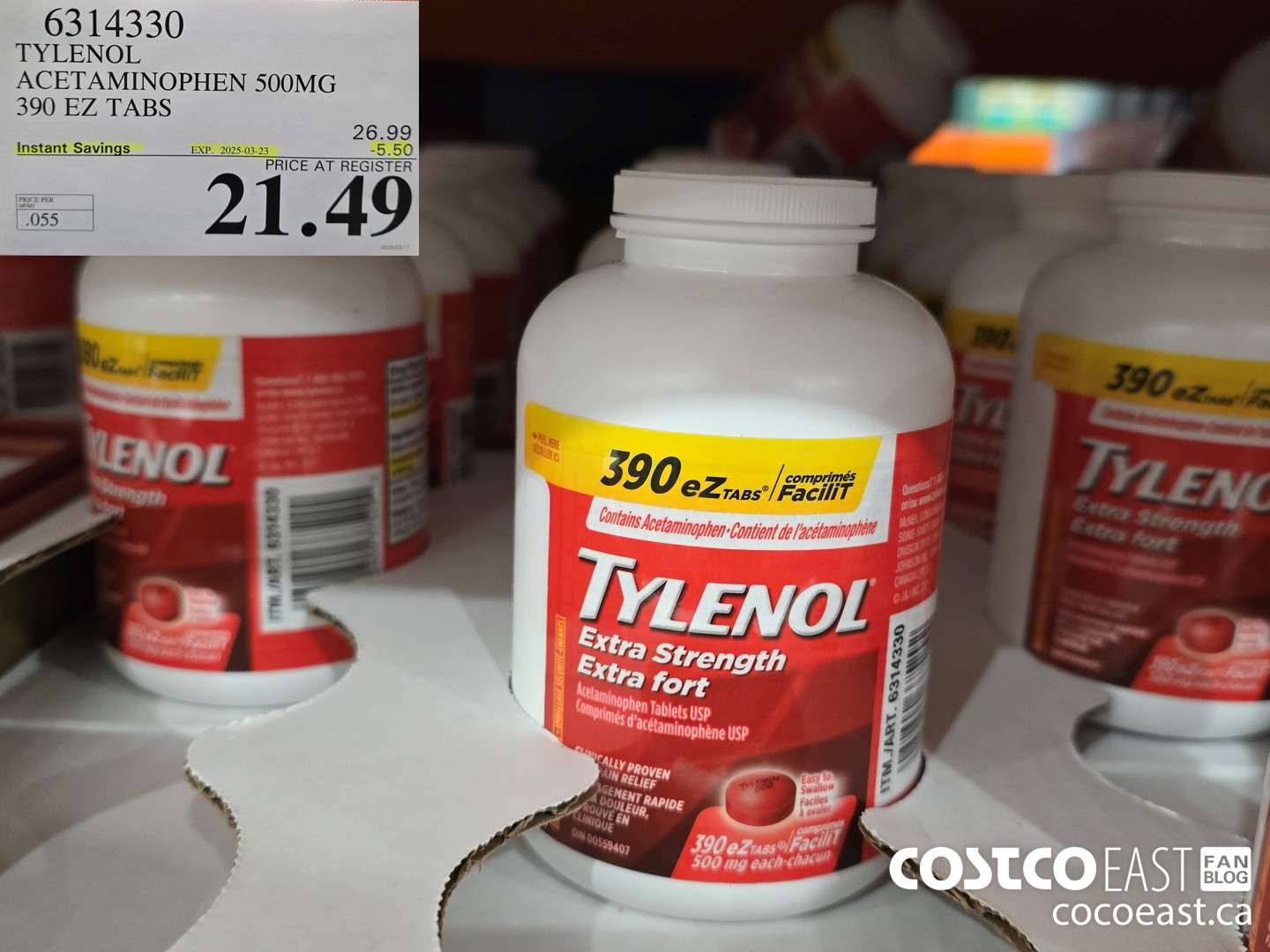 6314330 TYLENOL ACETAMINOPHEN 500MG 390 EZ TABS ($5.50 INSTANT SAVINGS EXPIRES ON 2025-03-23) $21.49