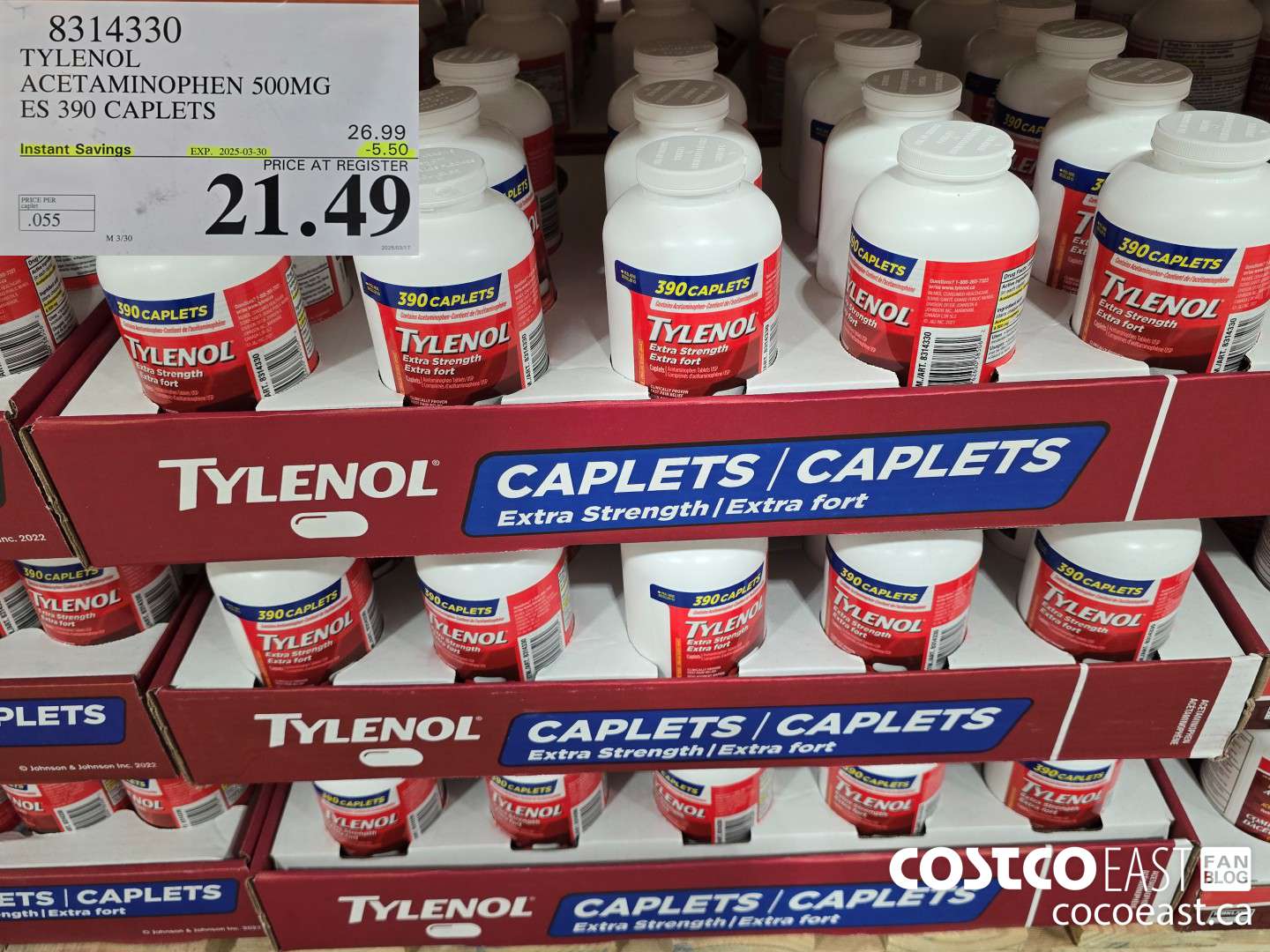 8314330 TYLENOL ACETAMINOPHEN 500MG ES 390 CAPLETS ($5.50 INSTANT SAVINGS EXPIRES ON 2025-03-30) $21.49