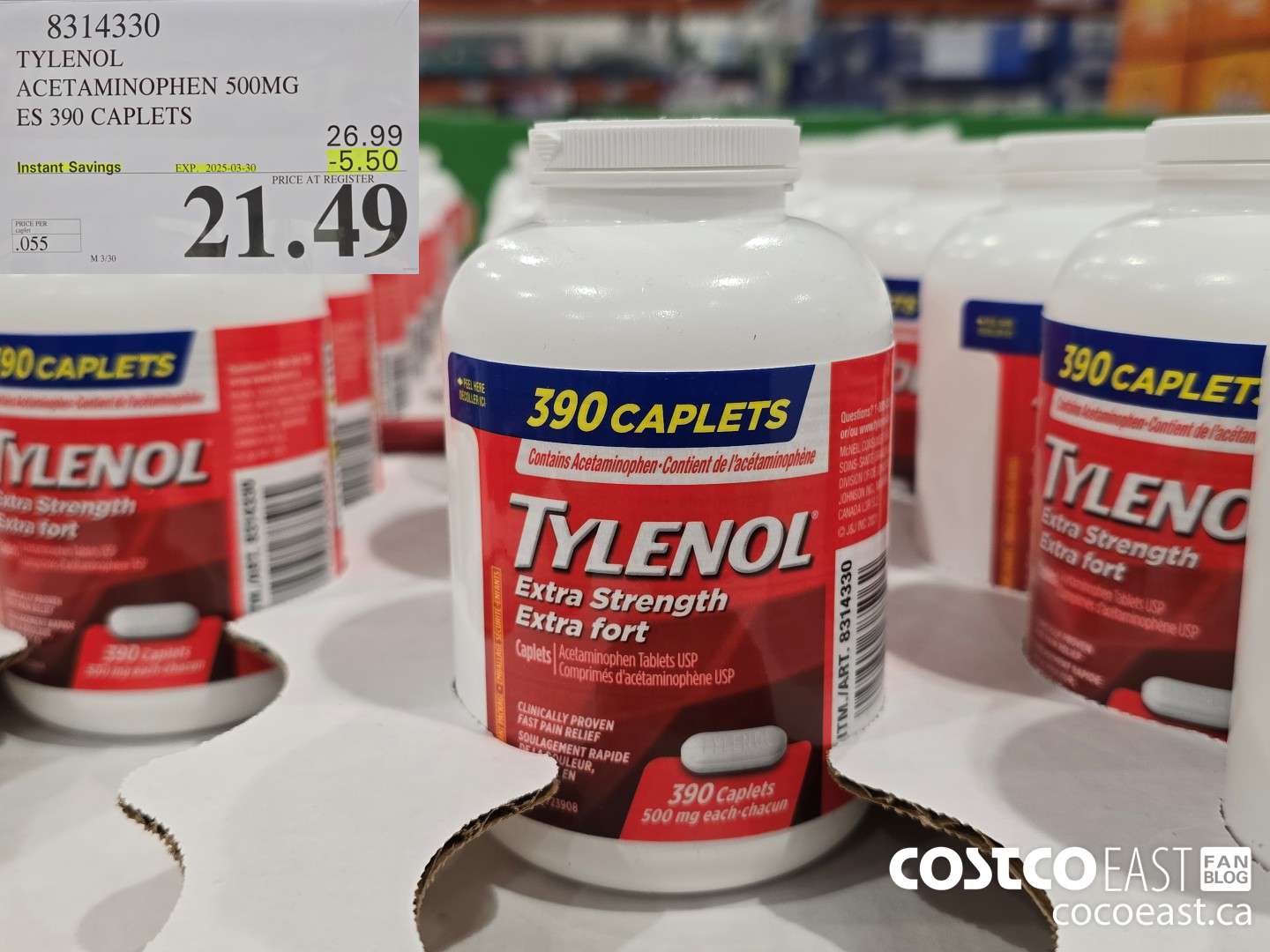 8314330 TYLENOL ACETAMINOPHEN 500MG ES 390 CAPLETS ($5.50 INSTANT SAVINGS EXPIRES ON 2025-03-30) $21.49