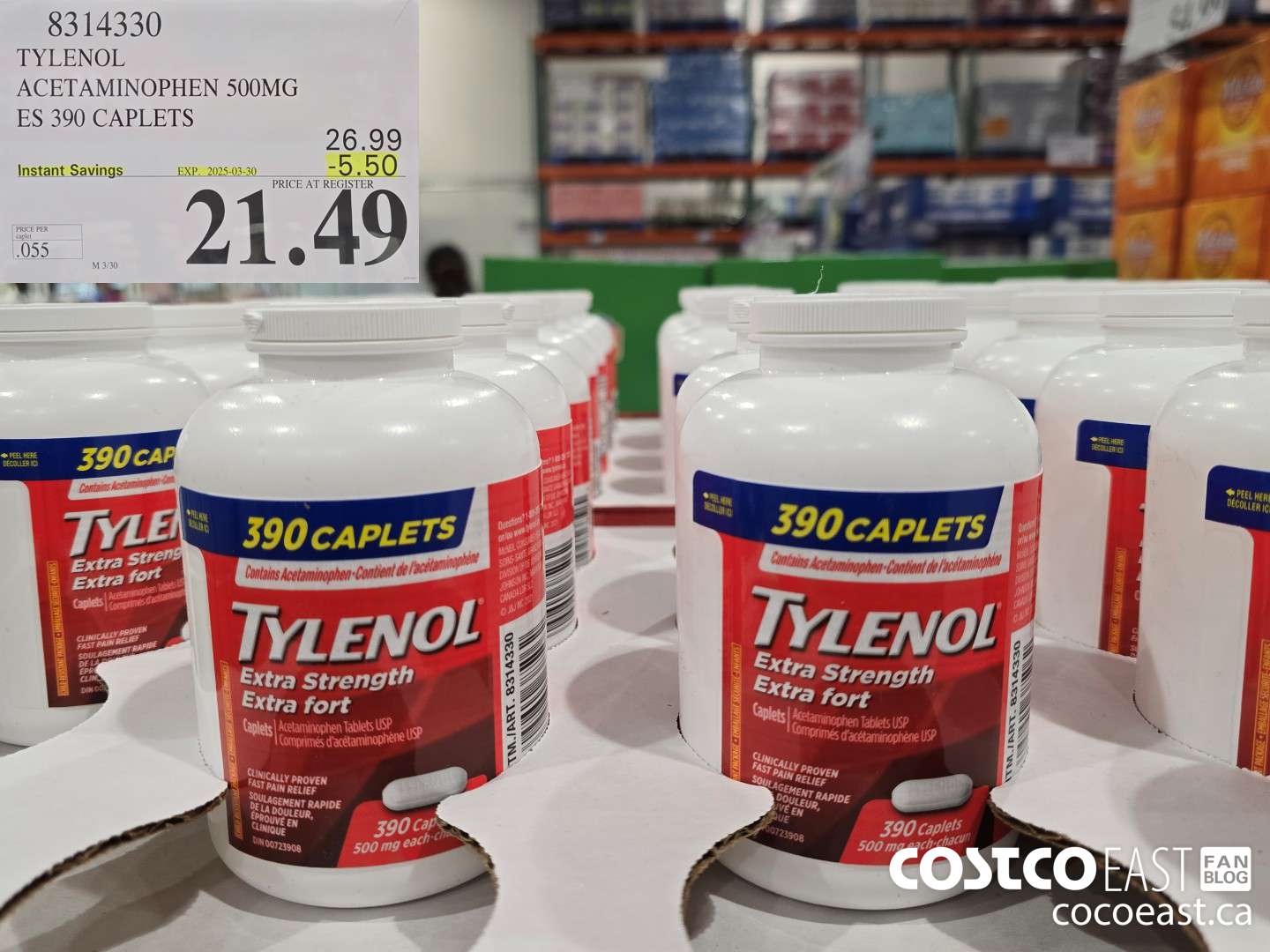 8314330 TYLENOL ACETAMINOPHEN 500MG ES 390 CAPLETS ($5.50 INSTANT SAVINGS EXPIRES ON 2025-03-30) $21.49