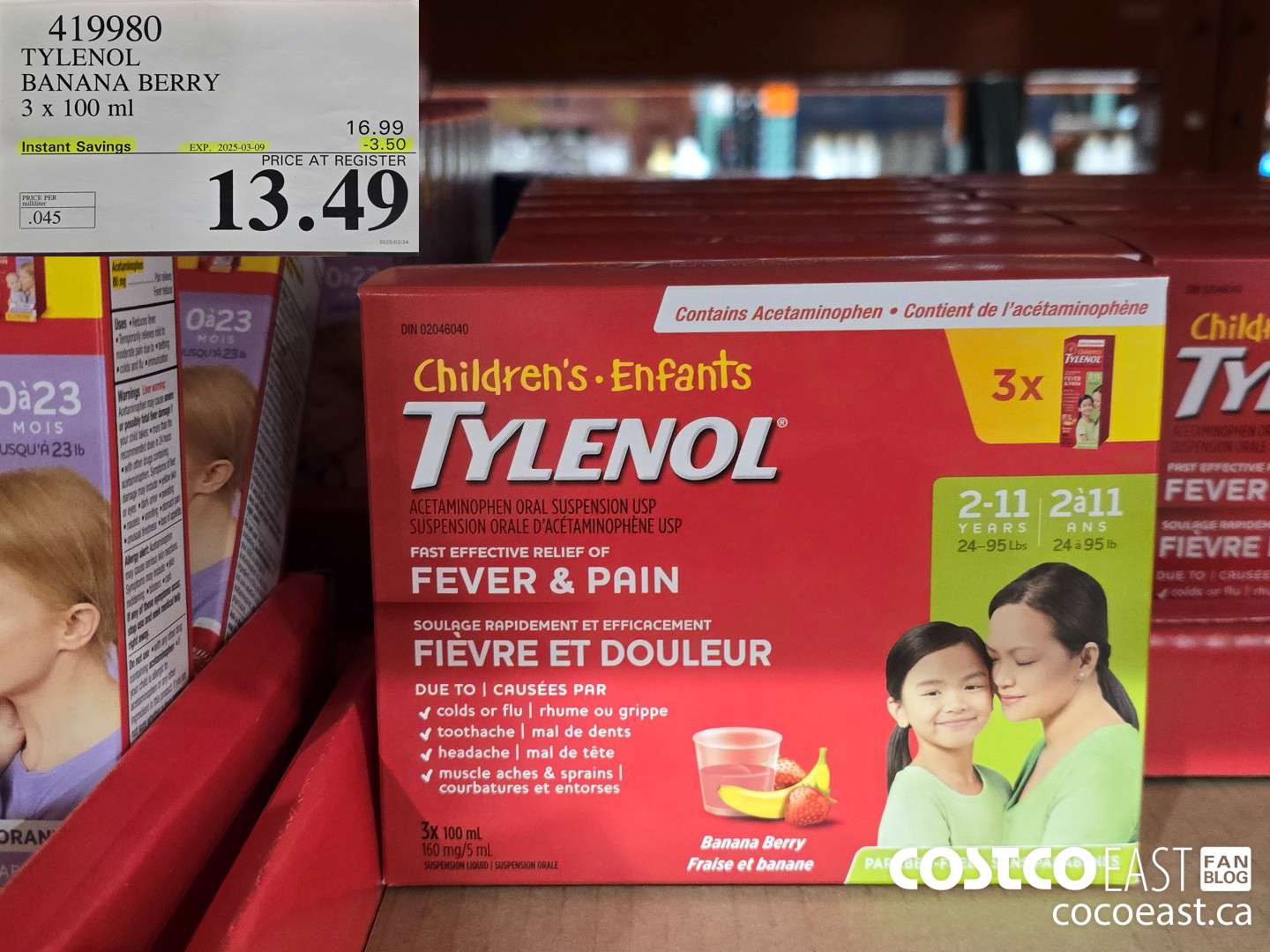 419980 TYLENOL BANANA BERRY 3 x 100 ML ($3.50 INSTANT SAVINGS EXPIRES ON 2025-03-09) $13.49