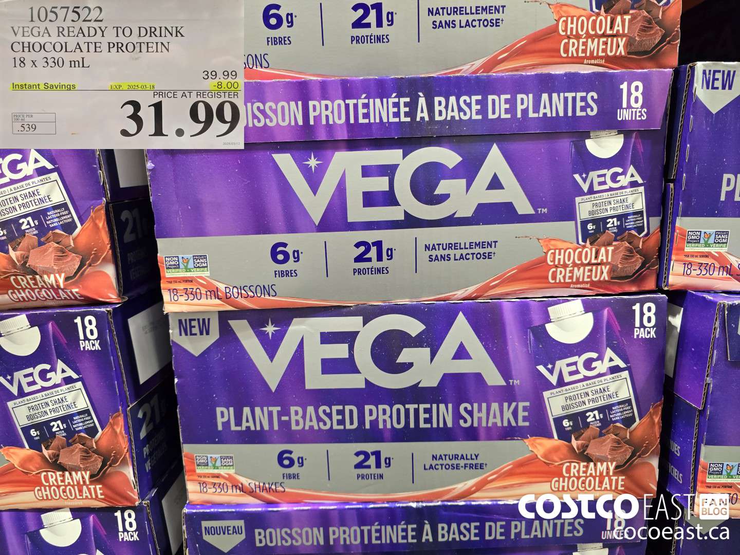 1057522 VEGA READY TO DRINK CHOCOLATE PROTEIN 18 x 330 mL ($8.00 INSTANT SAVINGS EXPIRES ON 2025-03-18) $31.99
