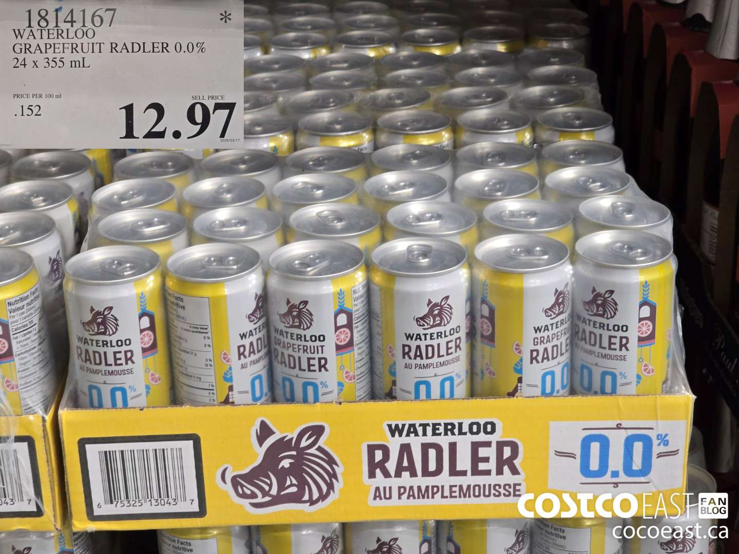 1814167 WATERLOO GRAPEFRUIT RADLER 0.0% 24 X 355 ML $12.97