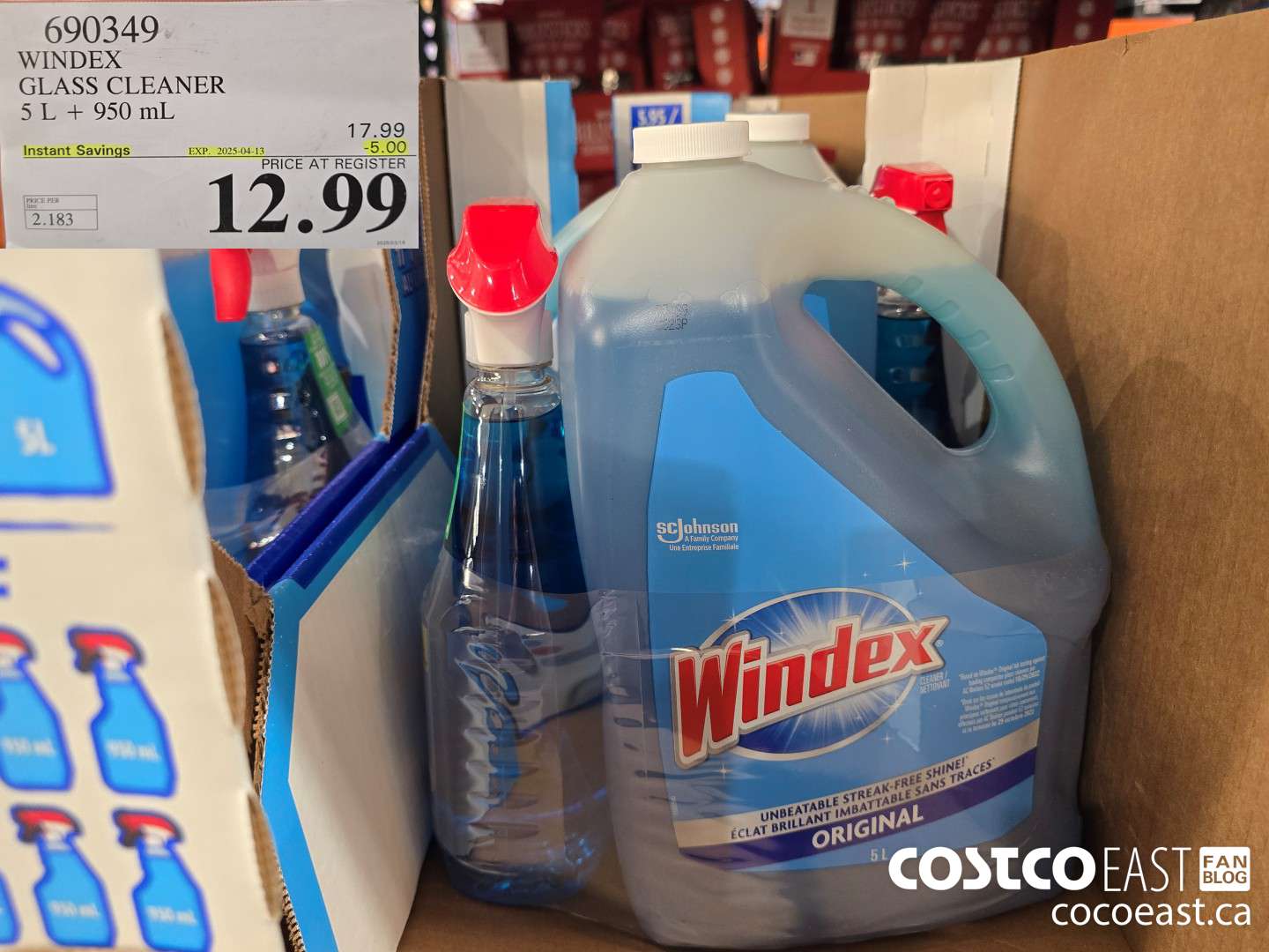 690349 WINDEX GLASS CLEANER 5 L + 950 ML ($5.00 INSTANT SAVINGS EXPIRES ON 2025-04-13) $12.99