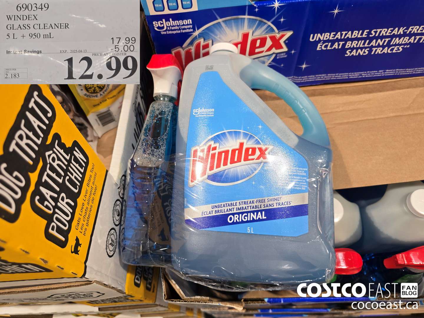 690349 WINDEX GLASS CLEANER 5 L + 950 ML ($5.00 INSTANT SAVINGS EXPIRES ON 2025-04-13) $12.99