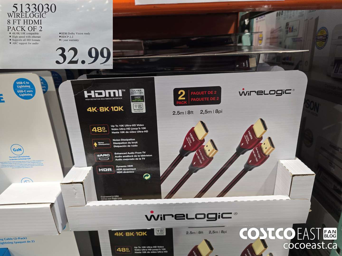 5153030 WIRELOGIC 8 FT HDMI PACK OF 2 $32.99