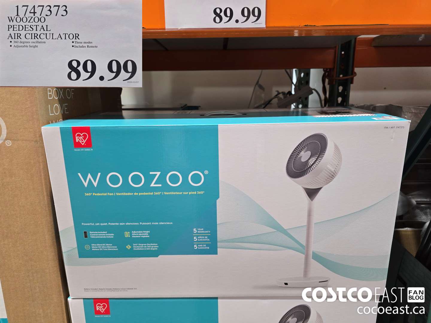 1747373 WOOZOO PEDESTAL AIR CIRCULATOR $89.99