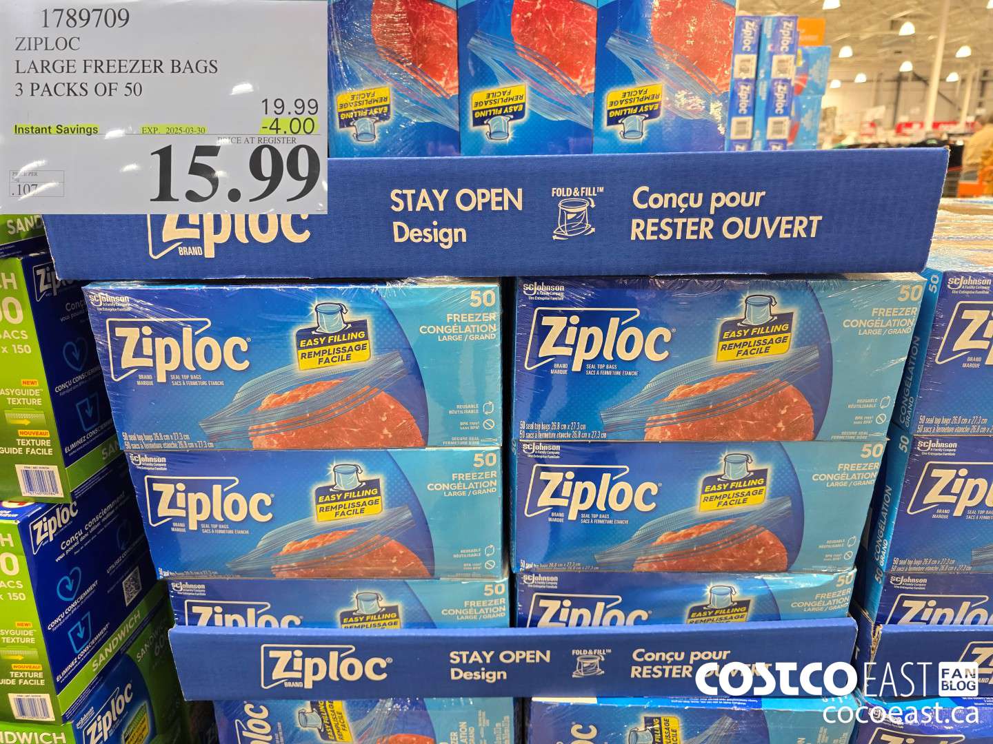 1789709 ZIPLOC LARGE FREEZER BAGS 3 PACKS OF 50 ($4.00 INSTANT SAVINGS EXPIRES ON 2025-03-30) $15.99