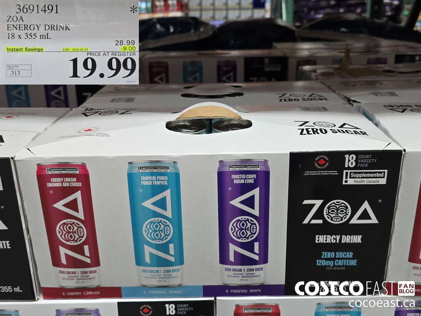 3691491 ZOA ENERGY DRINK 18 x 355 mL ($9.00 INSTANT SAVINGS EXPIRES ON 2025-03-23) $19.99