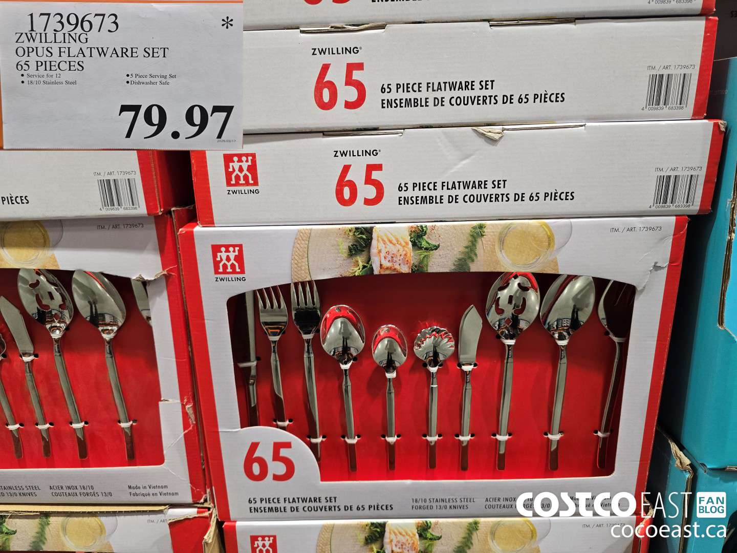1739673 ZWILLING OPUS FLATWARE SET 65 PIECES $79.97