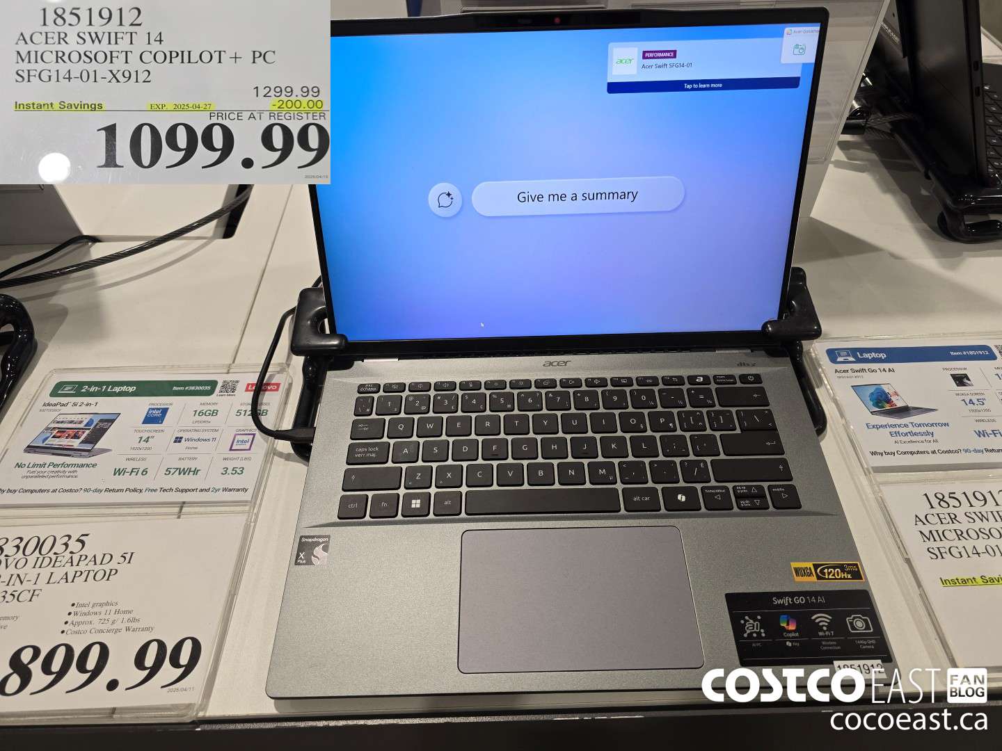 1851912 ACER SWIFT 14 MICROSOFT COPILOT+ PC SFG14-01-X912 ($200.00 INSTANT SAVINGS EXPIRES ON 2025-04-27) $1099.99