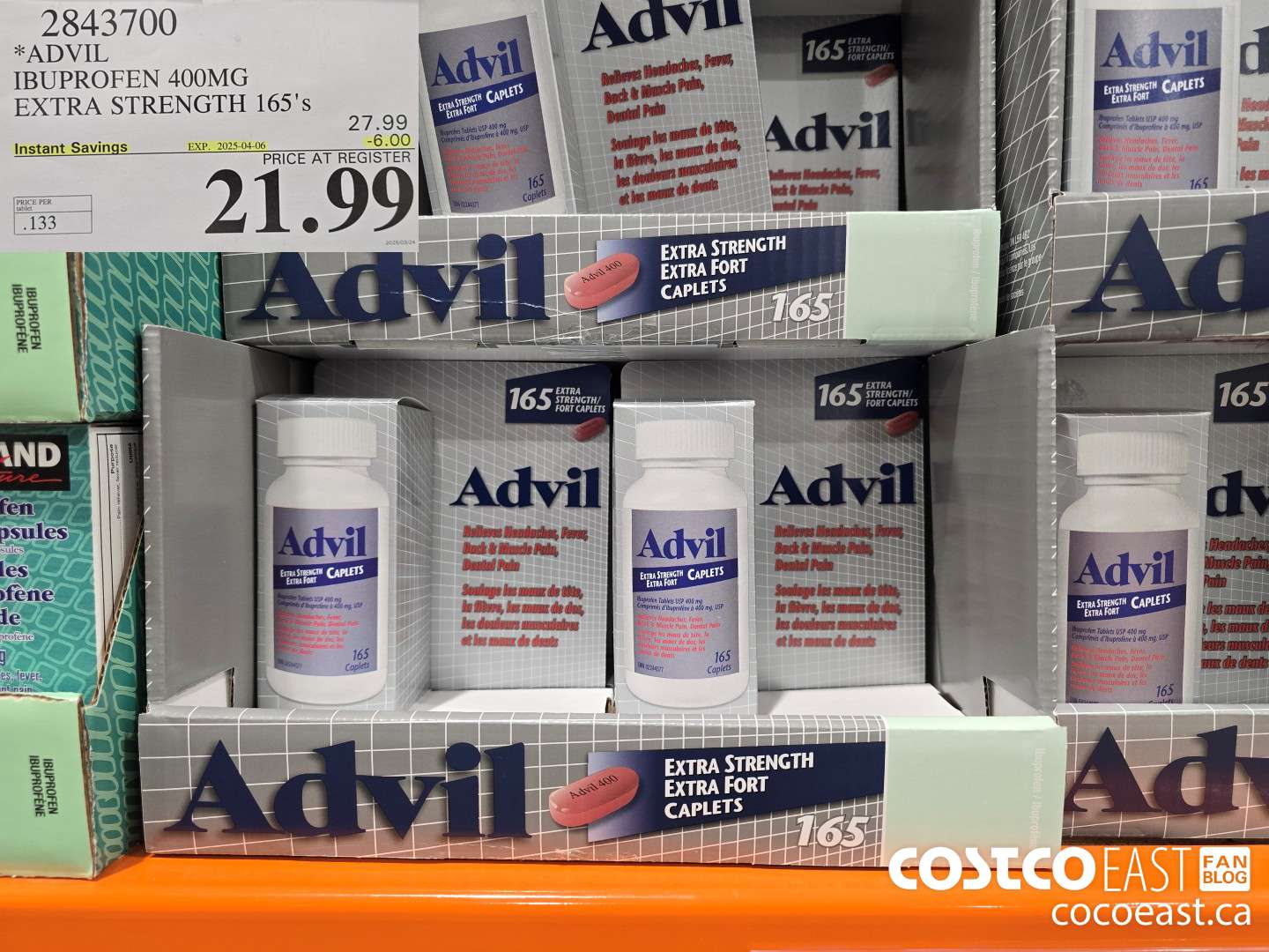 2843700 ADVIL IBUPROFEN 400MG EXTRA STRENGTH 165's ($6.00 INSTANT SAVINGS EXPIRES ON 2025-04-06) $21.99