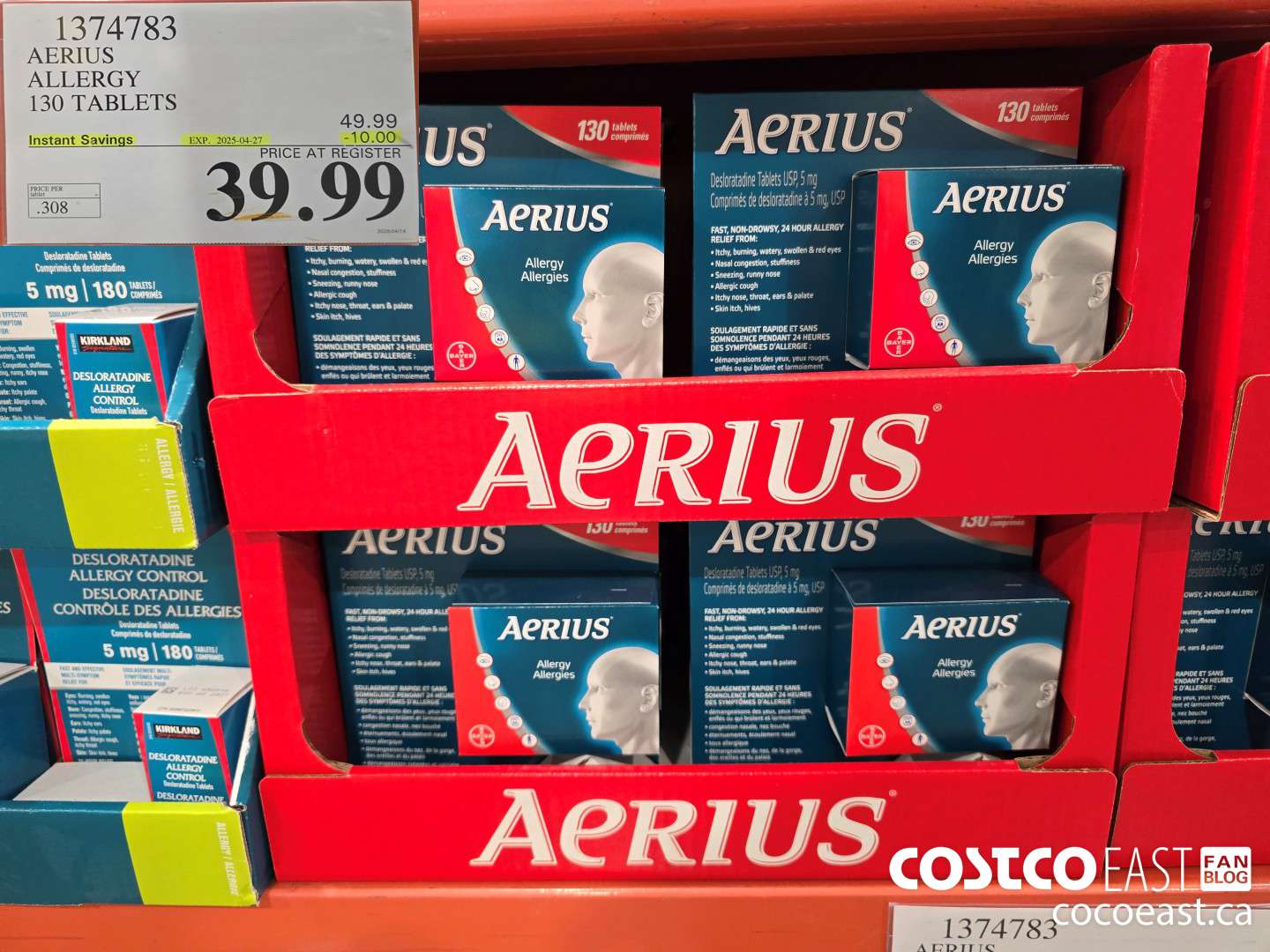 1374783 AERIUS ALLERGY 130 TABLETS ($10.00 INSTANT SAVINGS EXPIRES ON 2025-04-27) $39.99