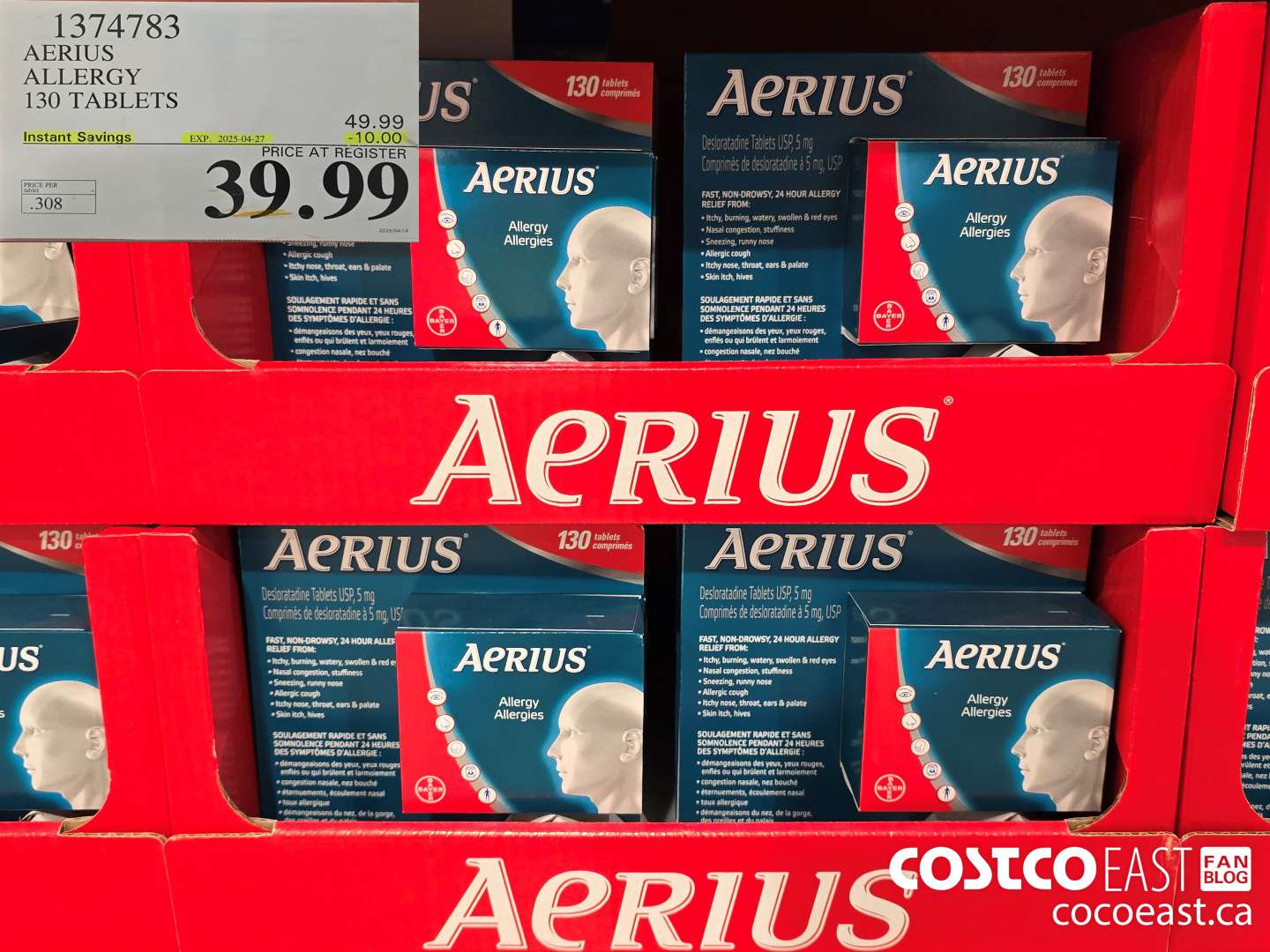 1374783 AERIUS ALLERGY 130 TABLETS ($10.00 INSTANT SAVINGS EXPIRES ON 2025-04-27) $39.99