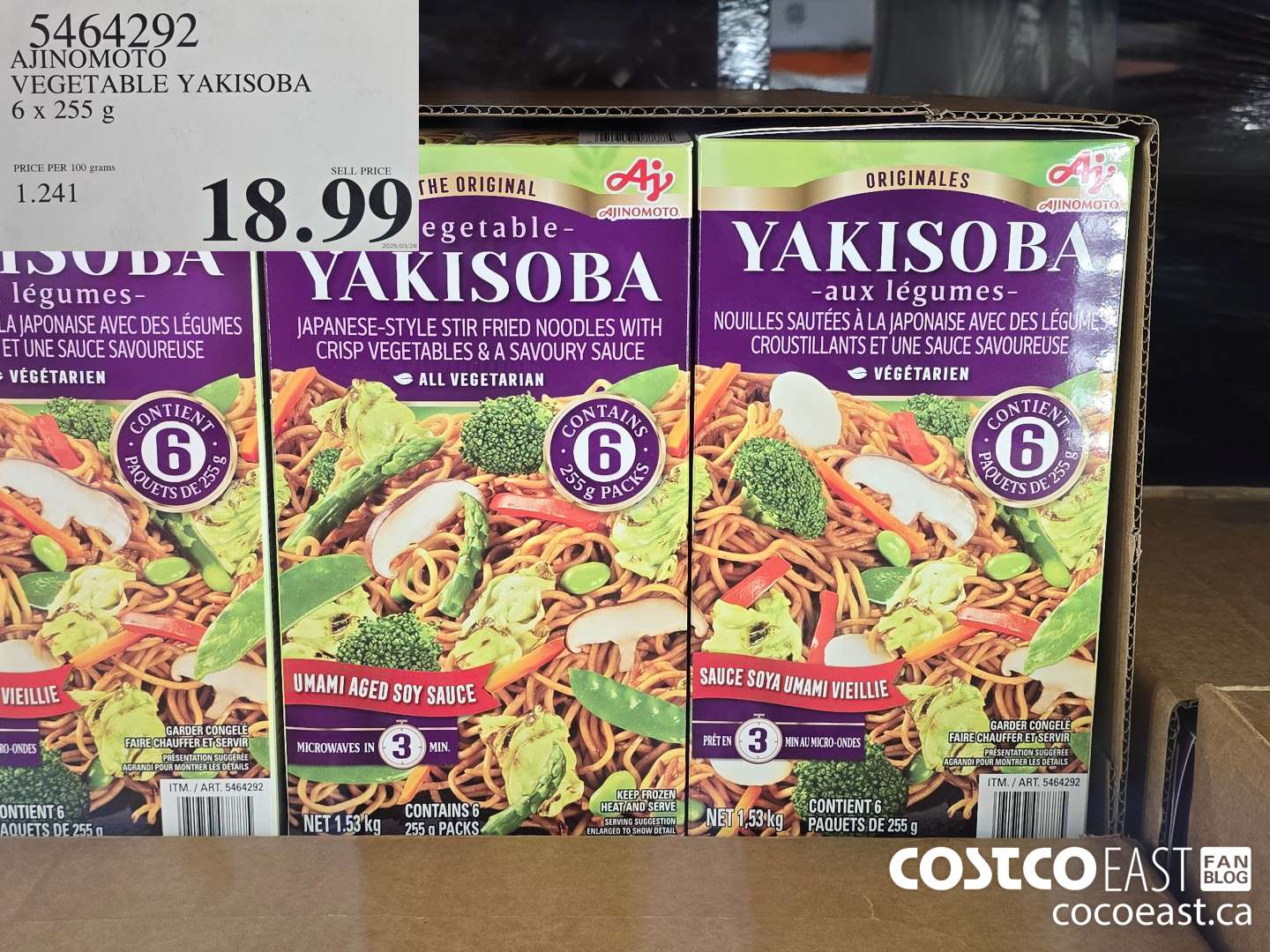 5464292 AJINOMOTO VEGETABLE YAKISOBA 6 x 255 G $18.99