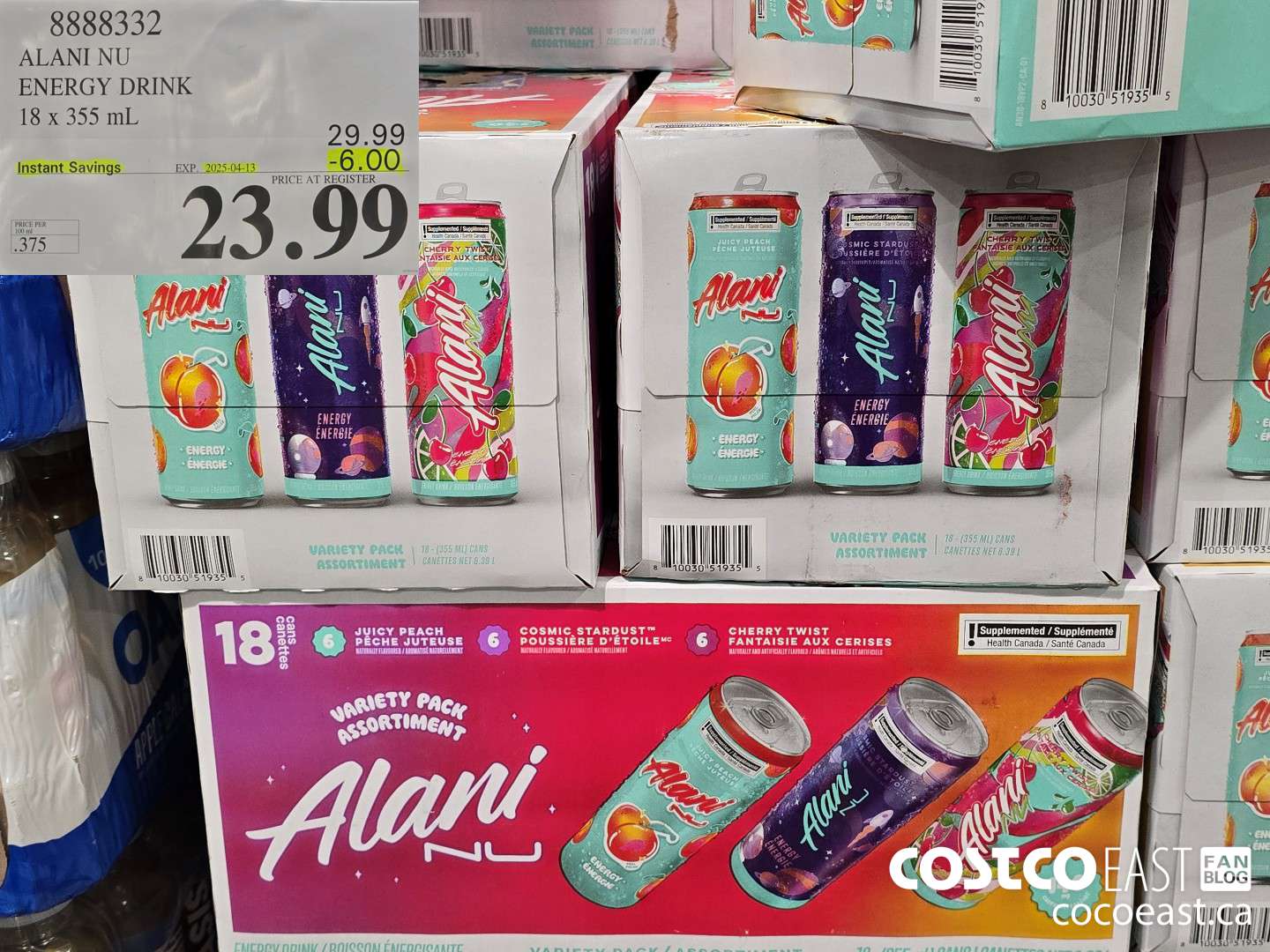 8888332 ALANI NU ENERGY DRINK 18 x 355 mL ($6.00 INSTANT SAVINGS EXPIRES ON 2025-04-13) $23.99