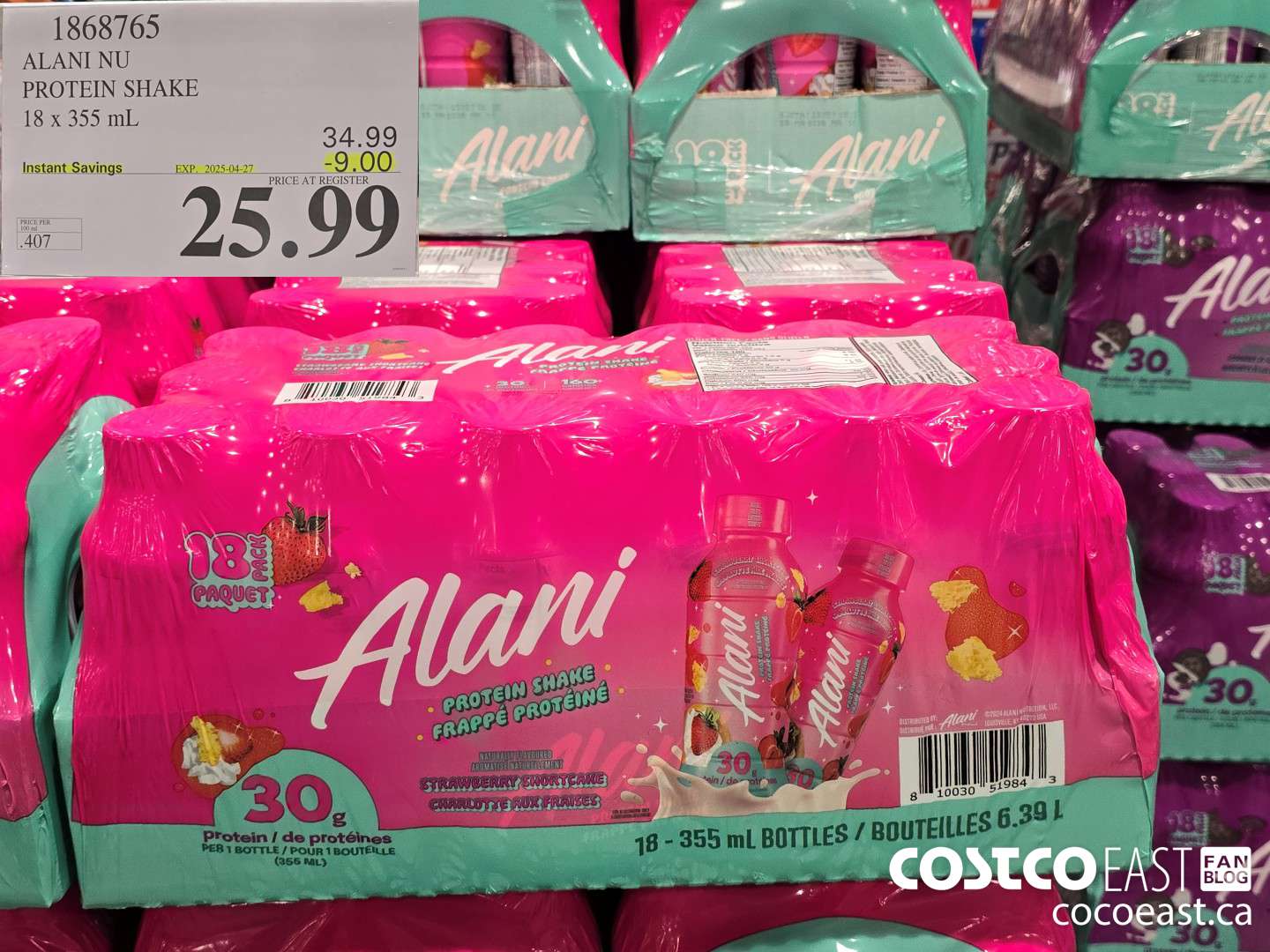1868765 ALANI NU PROTEIN SHAKE 18 X 355 mL ($9.00 INSTANT SAVINGS EXPIRES ON 2025-04-27) $25.99
