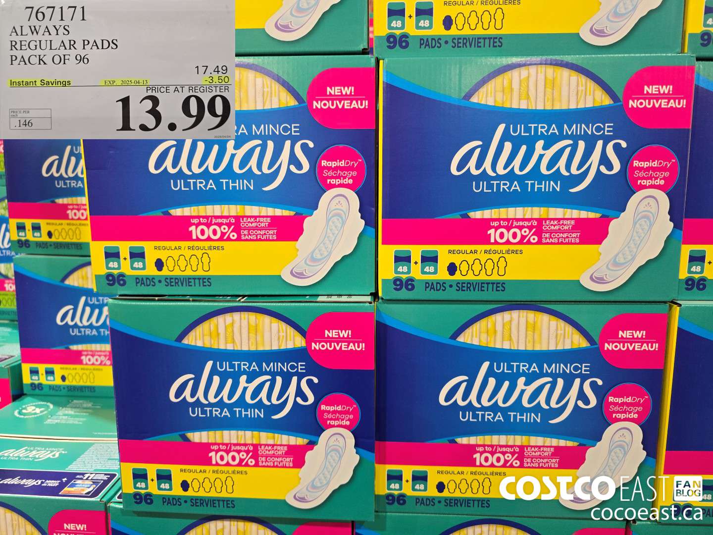 767171 ALWAYS REGULAR PADS PACK OF 96 ($3.50 INSTANT SAVINGS EXPIRES ON 2025-04-13) $13.99