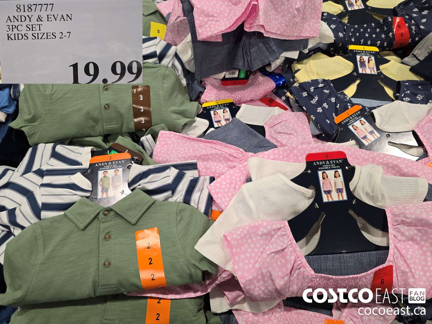 8187777 ANDY & EVAN 3PC SET KIDS SIZES 2-7 $19.99