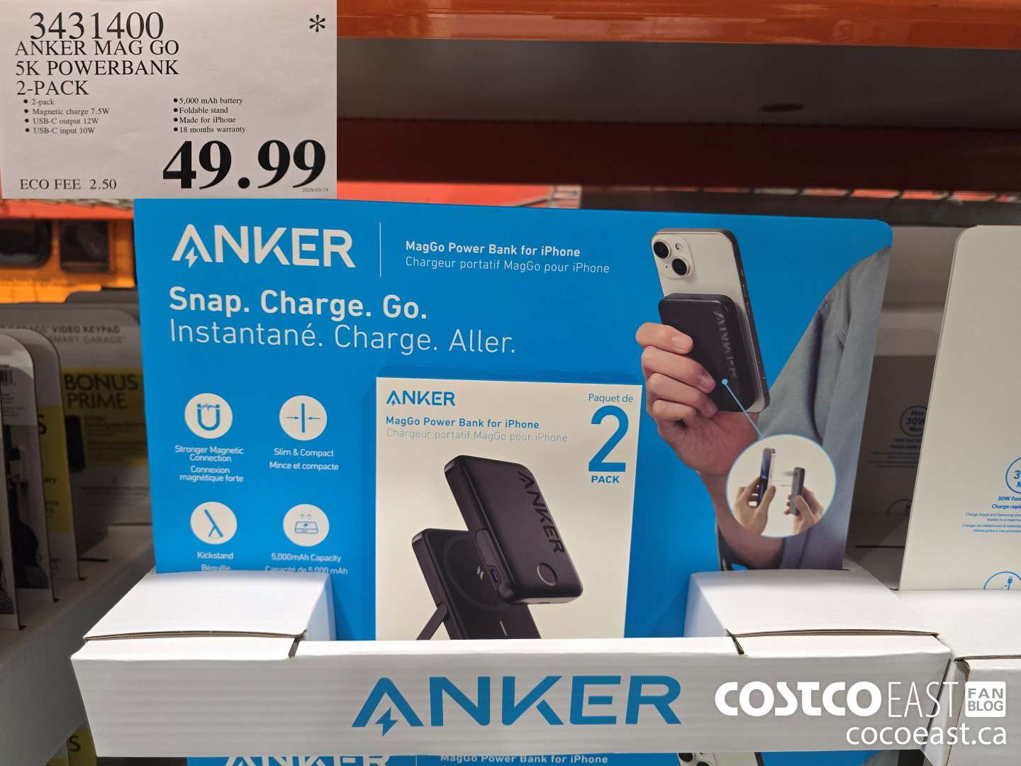 3431400 ANKER MAG GO 5K POWERBANK 2-PACK $49.99